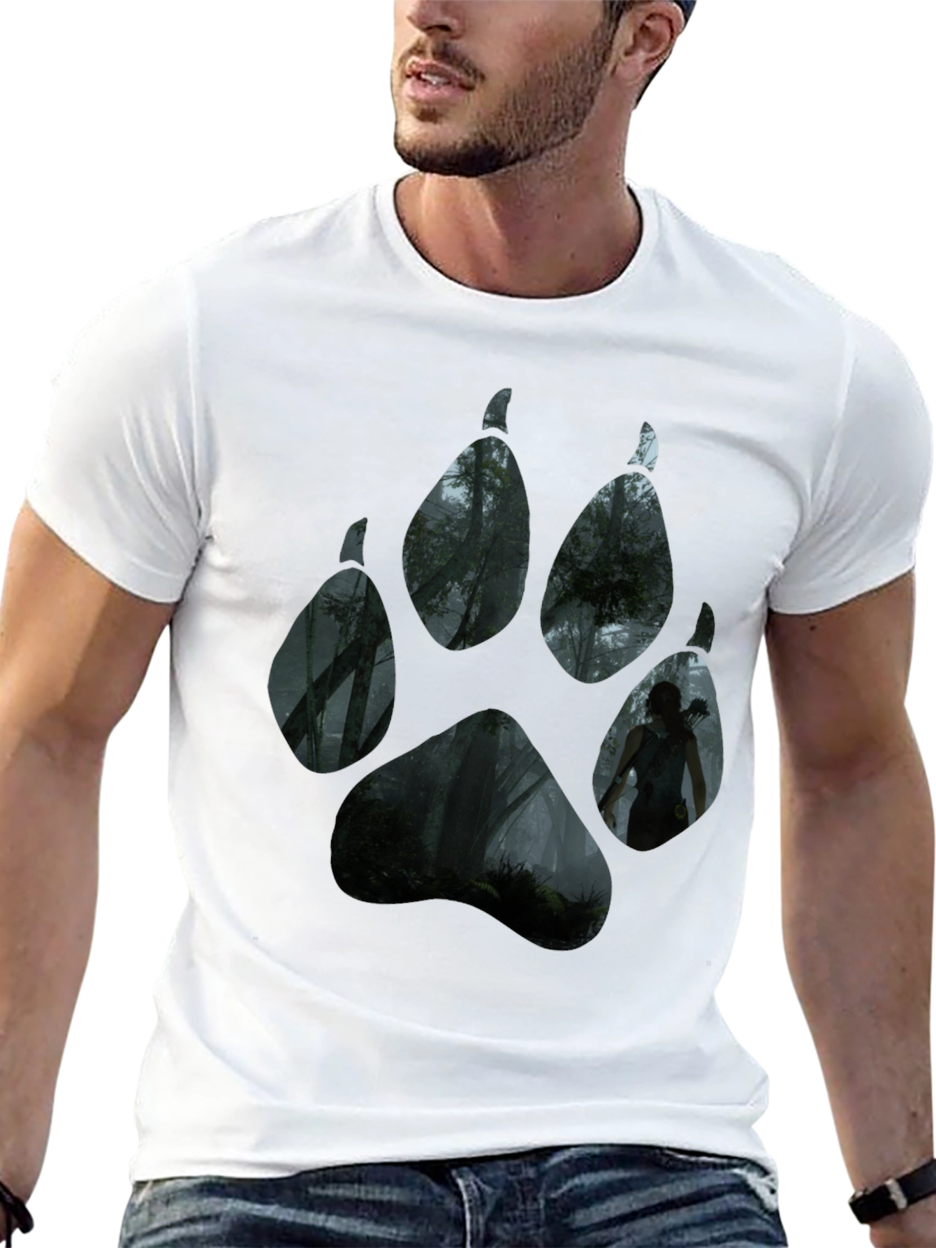 Nature Wolf Paw Print Black T-Shirt