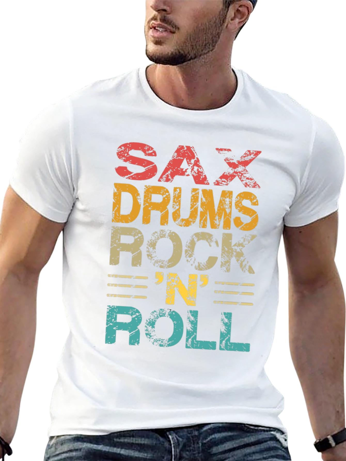 Retro Sax Drums Rock N Roll Graphic Tee
