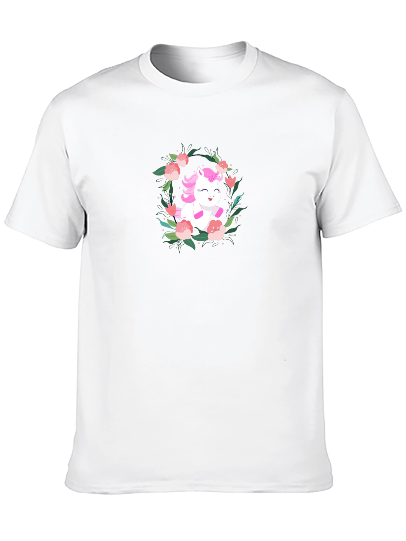 Unicorn Floral Wreath Black T-Shirt
