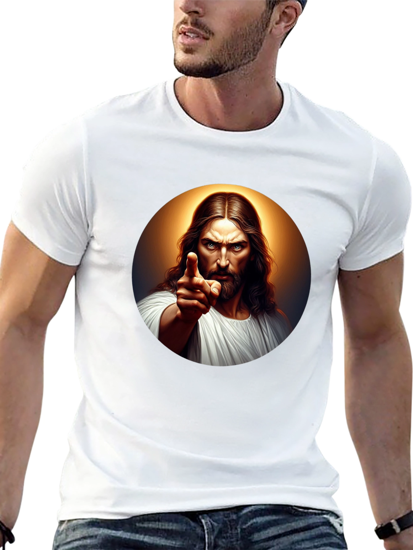 Jesus Pointing Graphic Black T-Shirt
