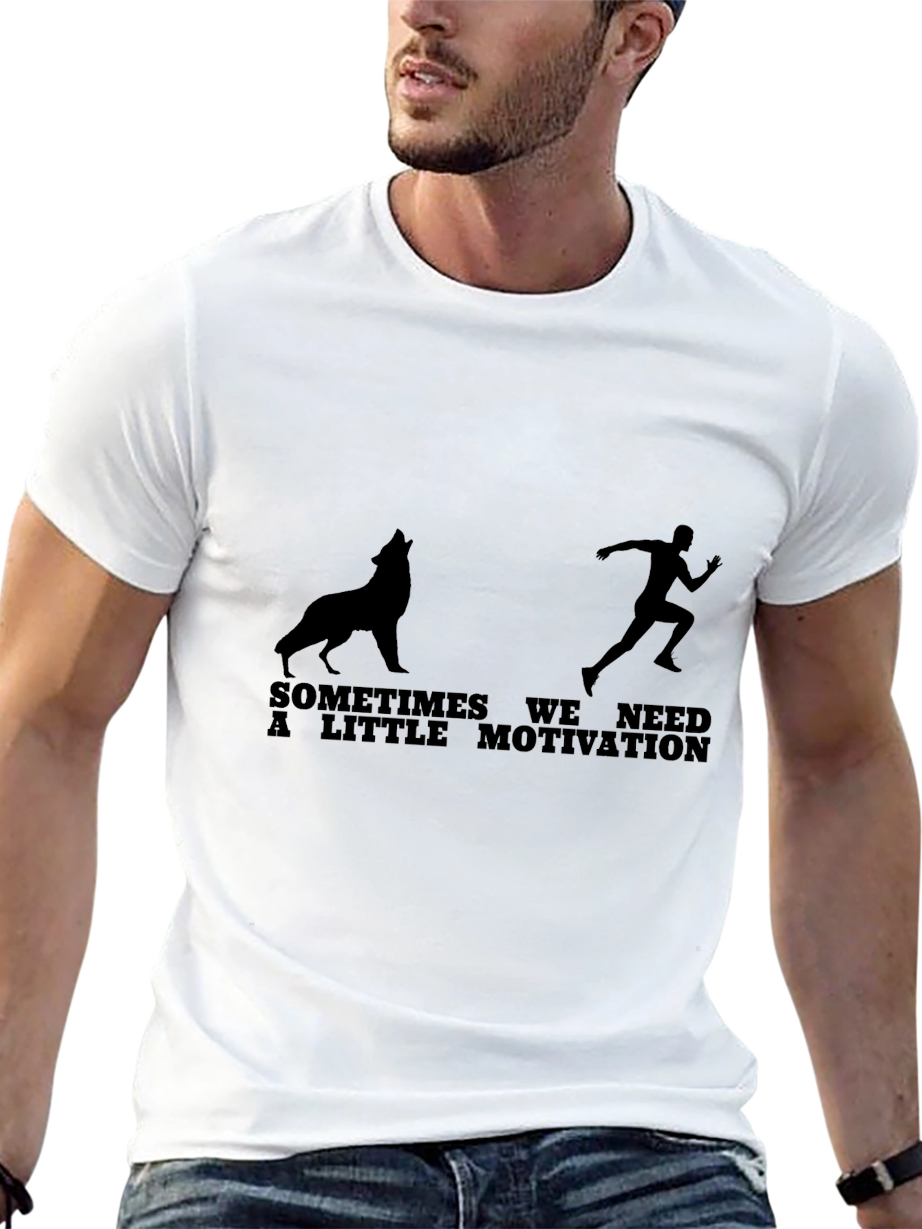 Motivation Graphic Tee - Wolf Chasing Runner - Black