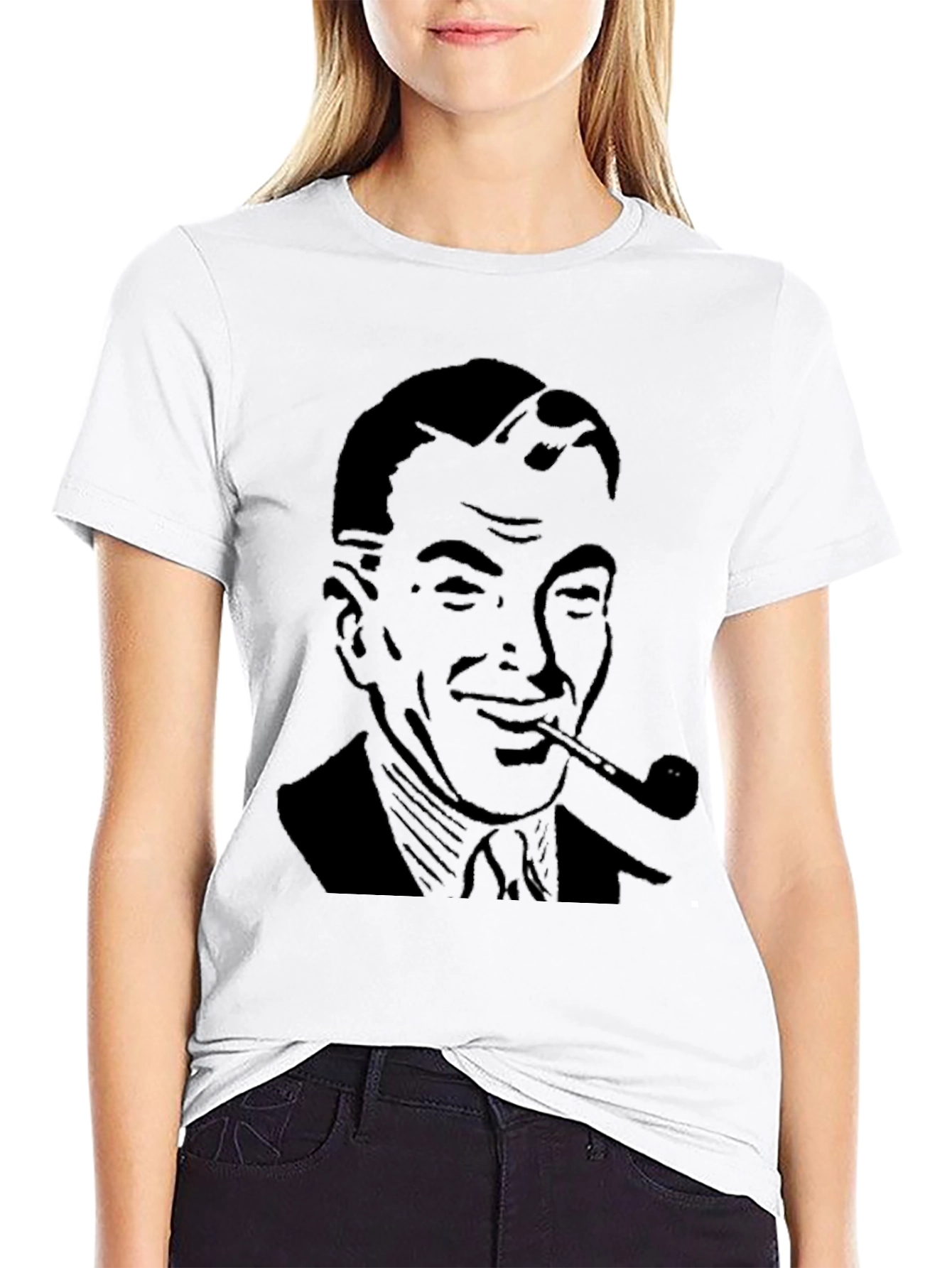 Retro Man with Pipe Graphic T-Shirt - Black