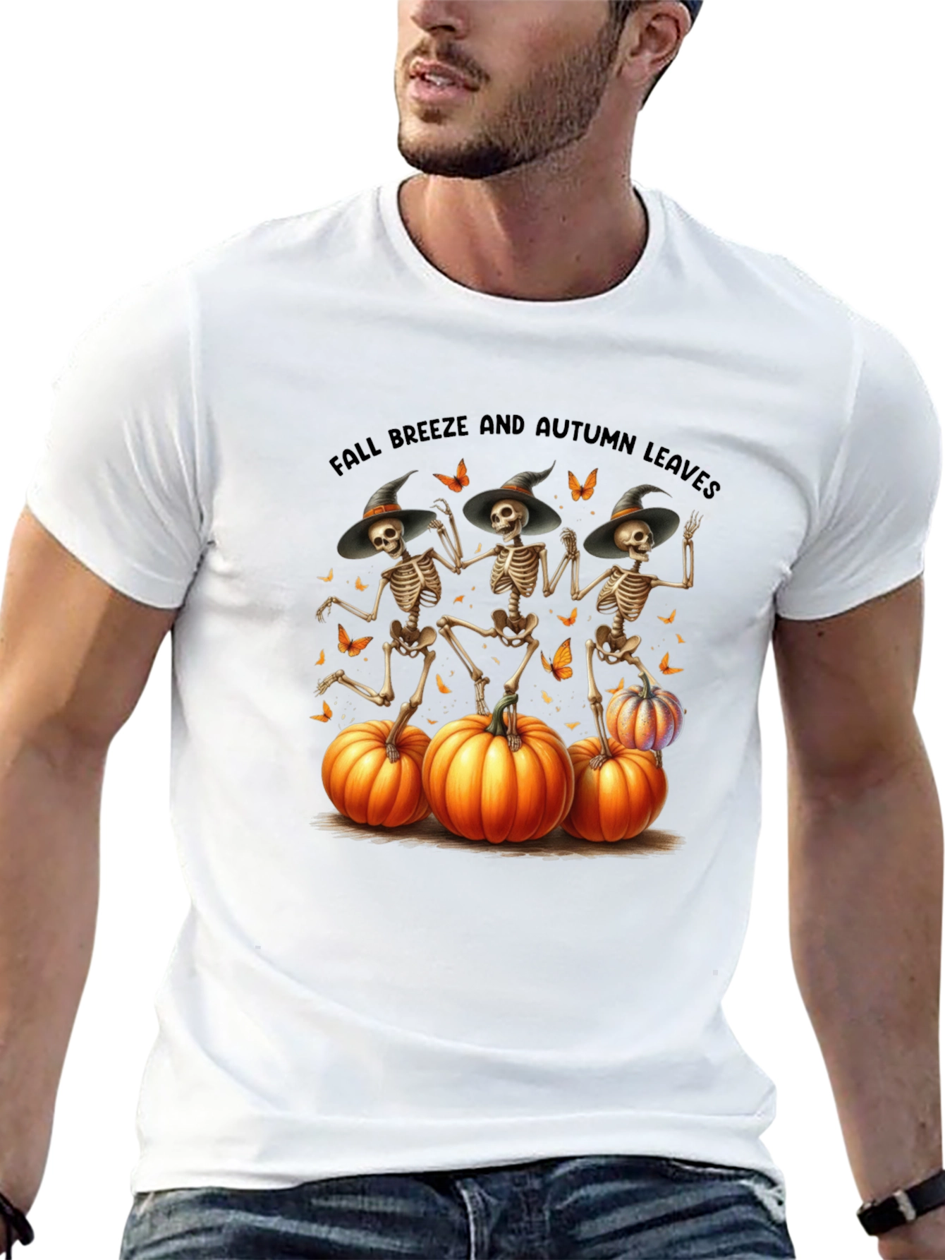 Halloween Skeleton & Pumpkins T-Shirt