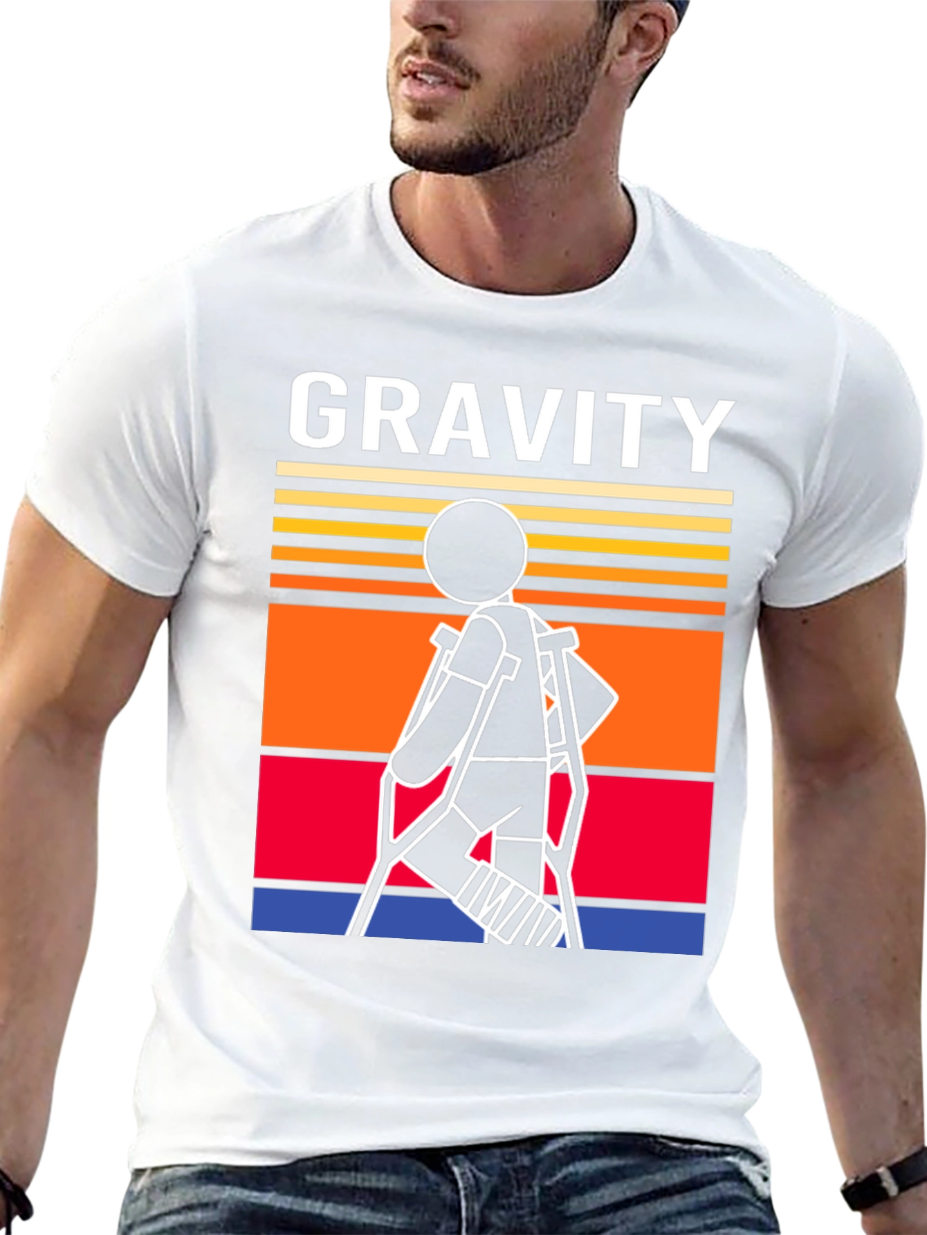 Gravity Stick Figure Crutches T-Shirt