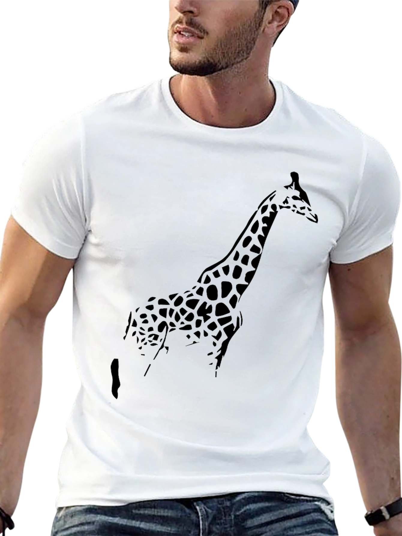Giraffe Silhouette Mens Black T-Shirt