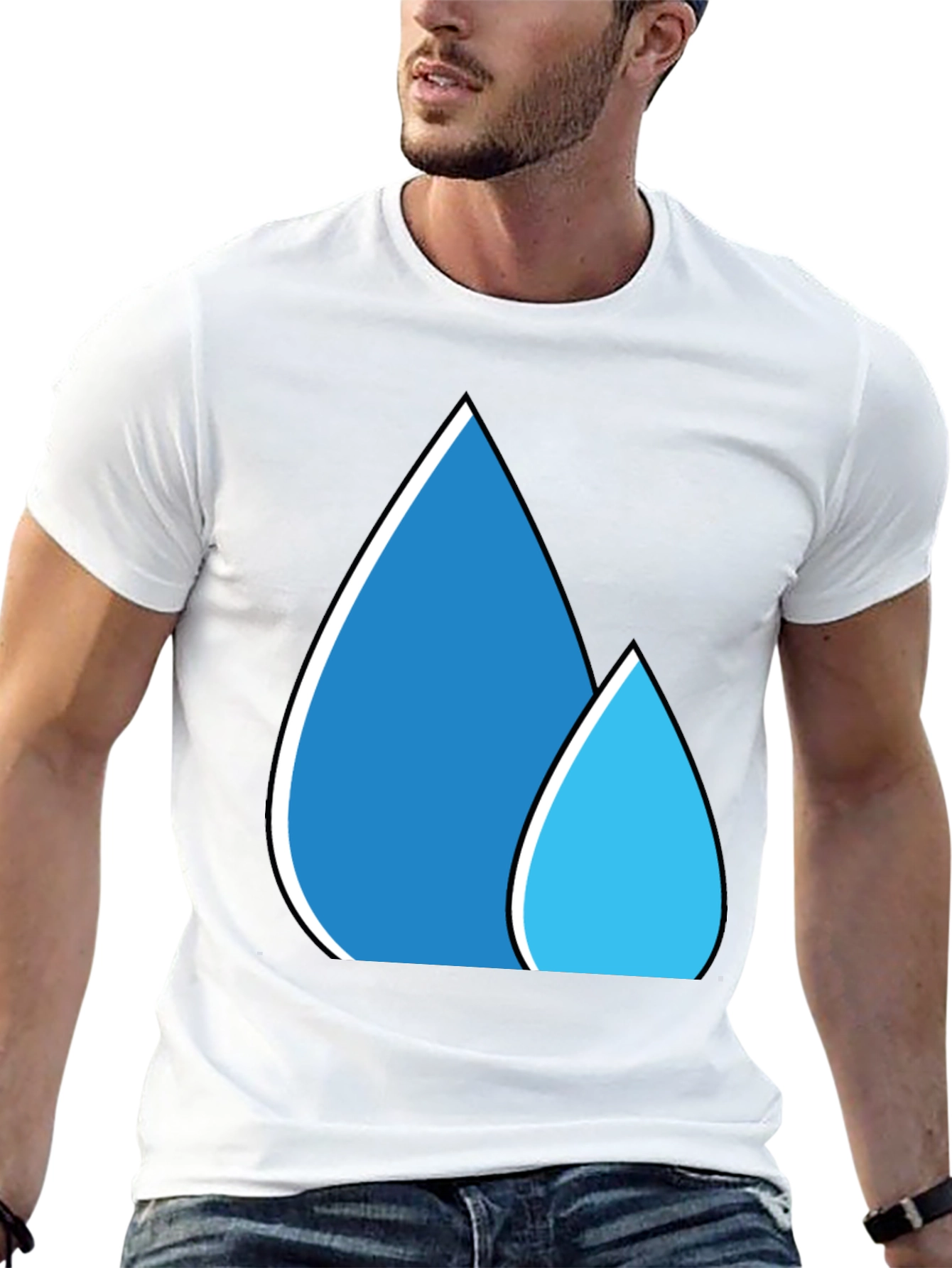 Blue Water Droplet Graphic Black T-Shirt