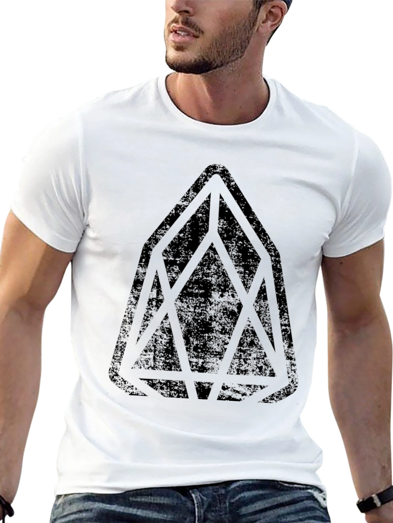Mens Black Graphic Tee - Geometric Design
