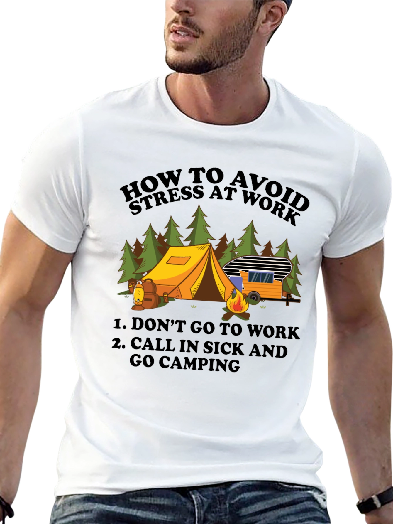 Avoid Stress Camping T-Shirt - Funny Vacation Tee