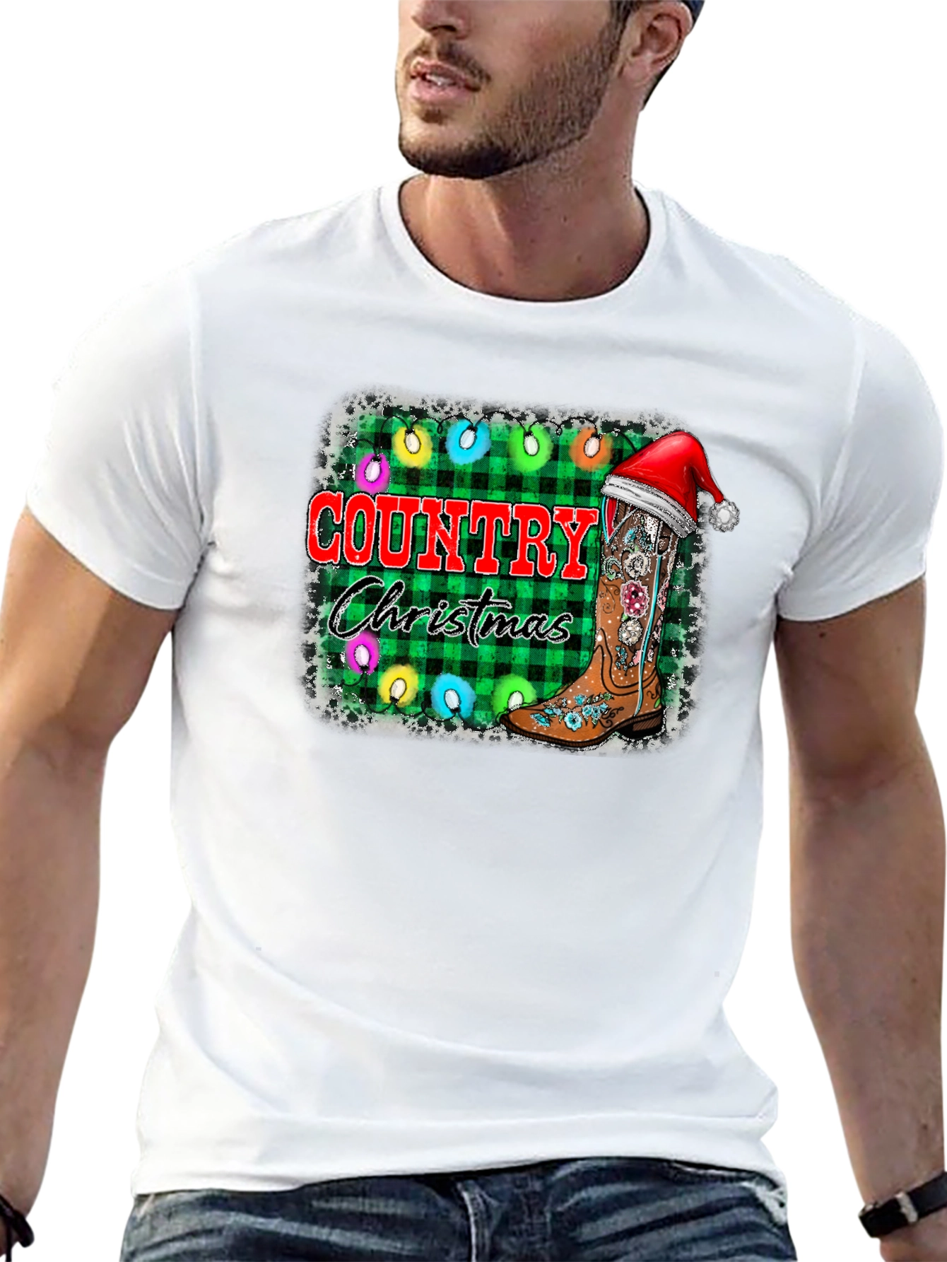 Country Christmas T-Shirt with Cowboy Boot
