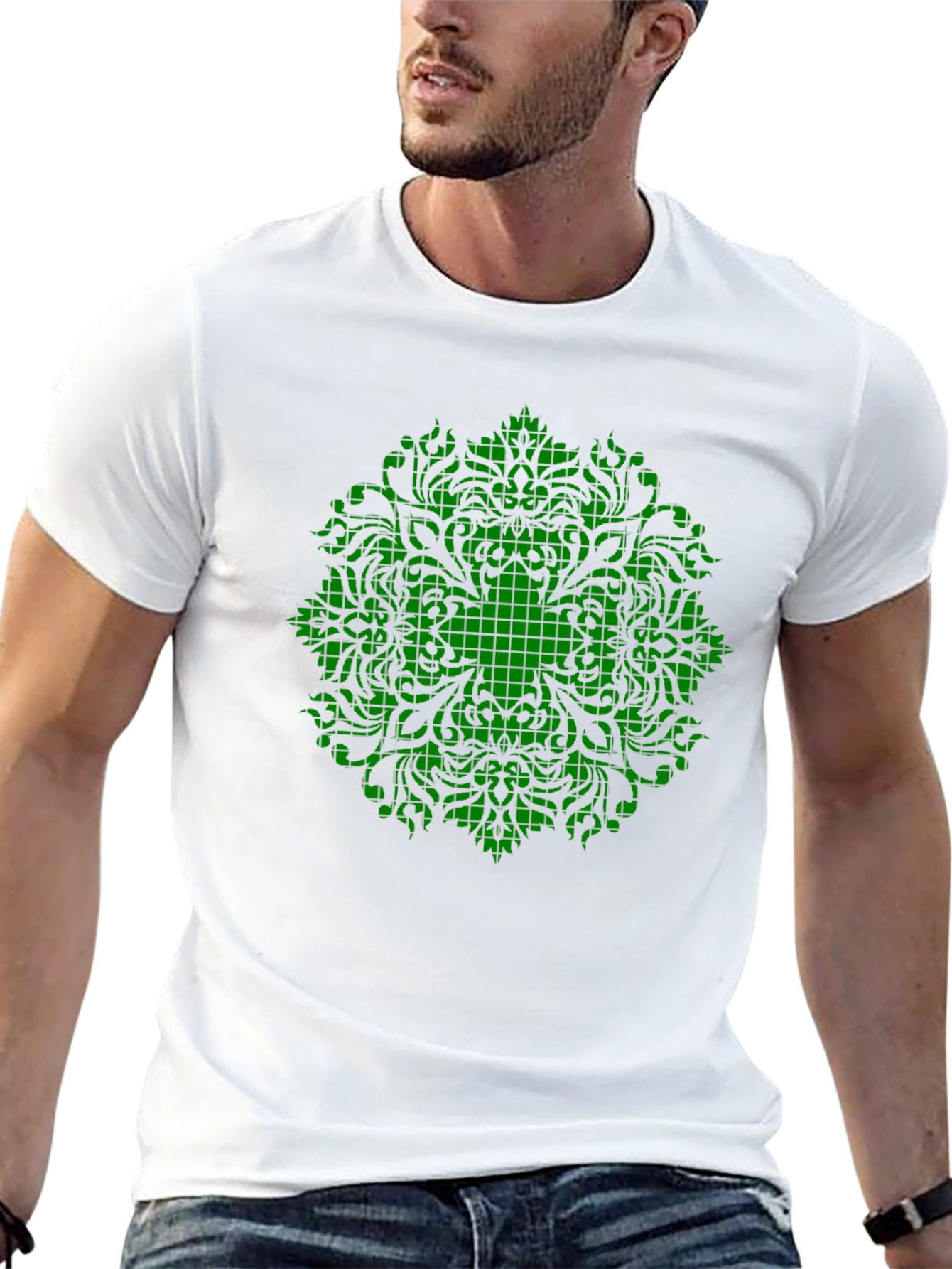 Green Mandala Graphic Black T-Shirt