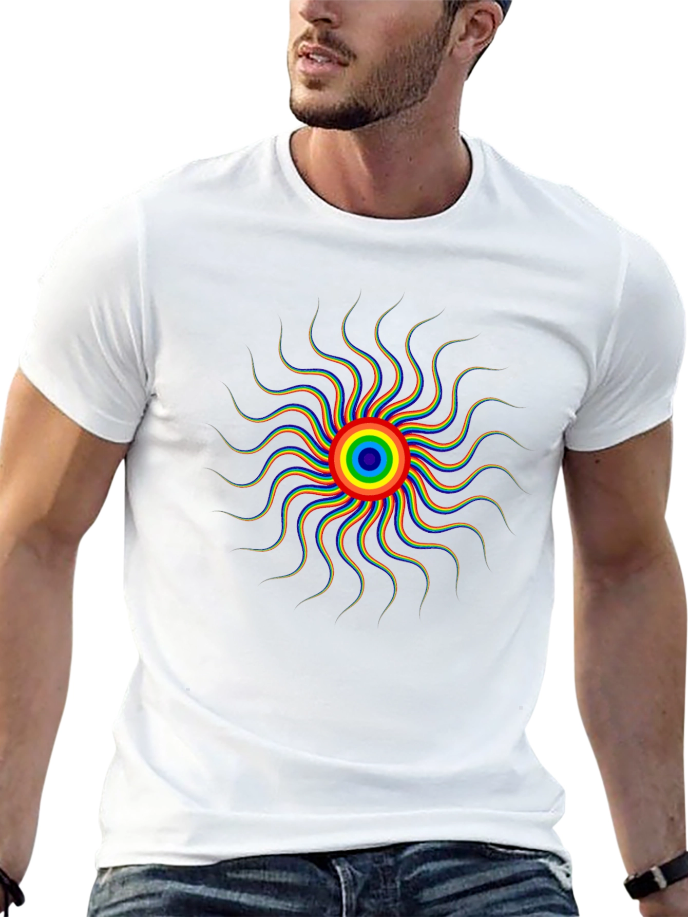 Rainbow Sun Graphic Black T-Shirt
