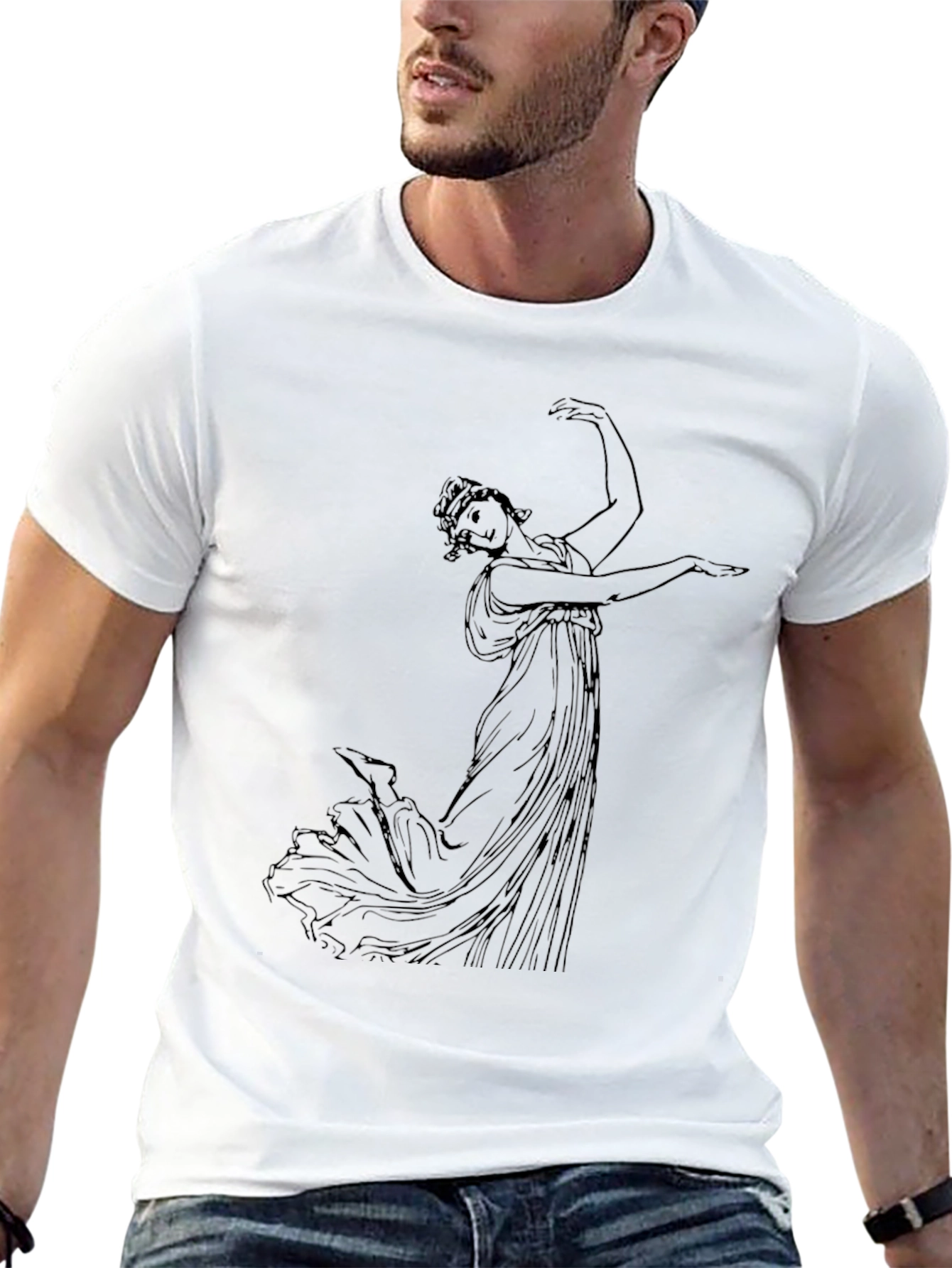 Classic Black T-Shirt with Ancient Greek Dancer Design