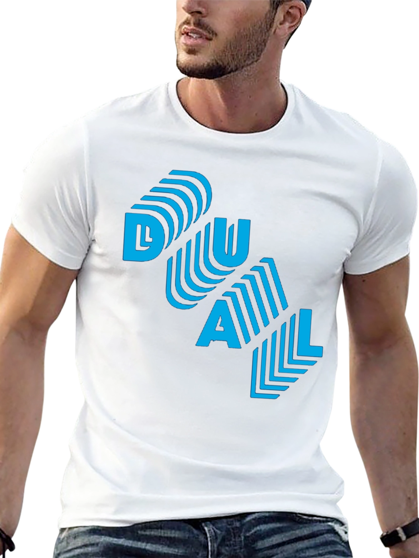Cool DUAL Blue Graphic Print Black T-Shirt