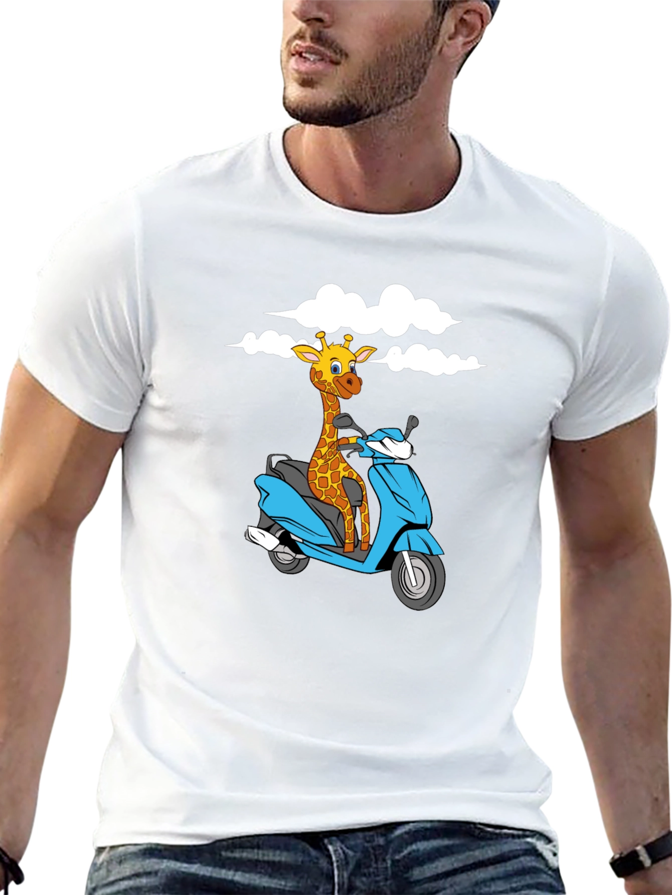 Giraffe on Scooter Graphic T-Shirt - Black