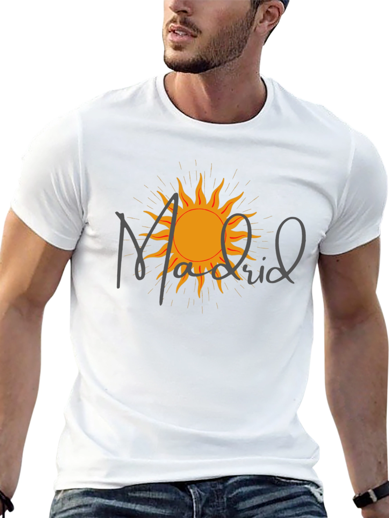 Madrid Sun Graphic Tee - Modern Black T-Shirt
