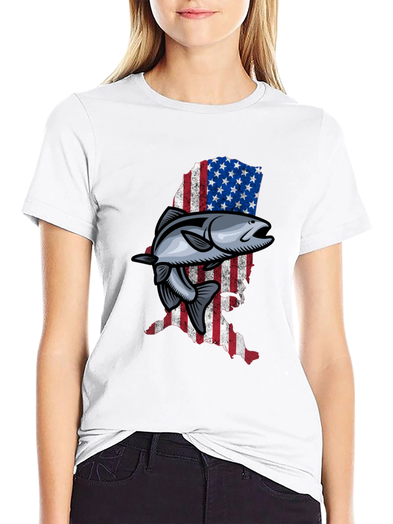 American Flag Fish Graphic T-Shirt