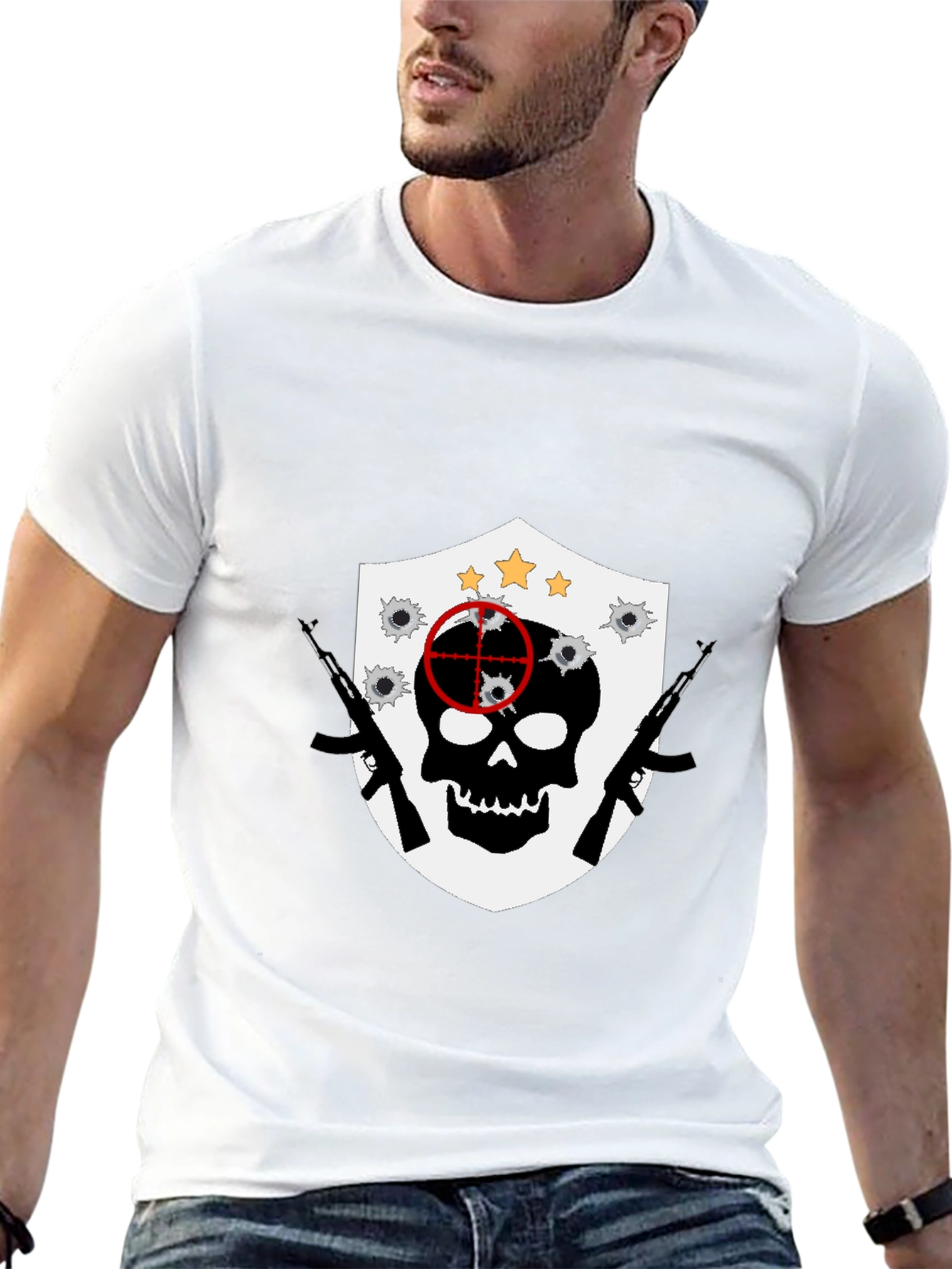 Skull Target Shield Graphic T-Shirt - Black