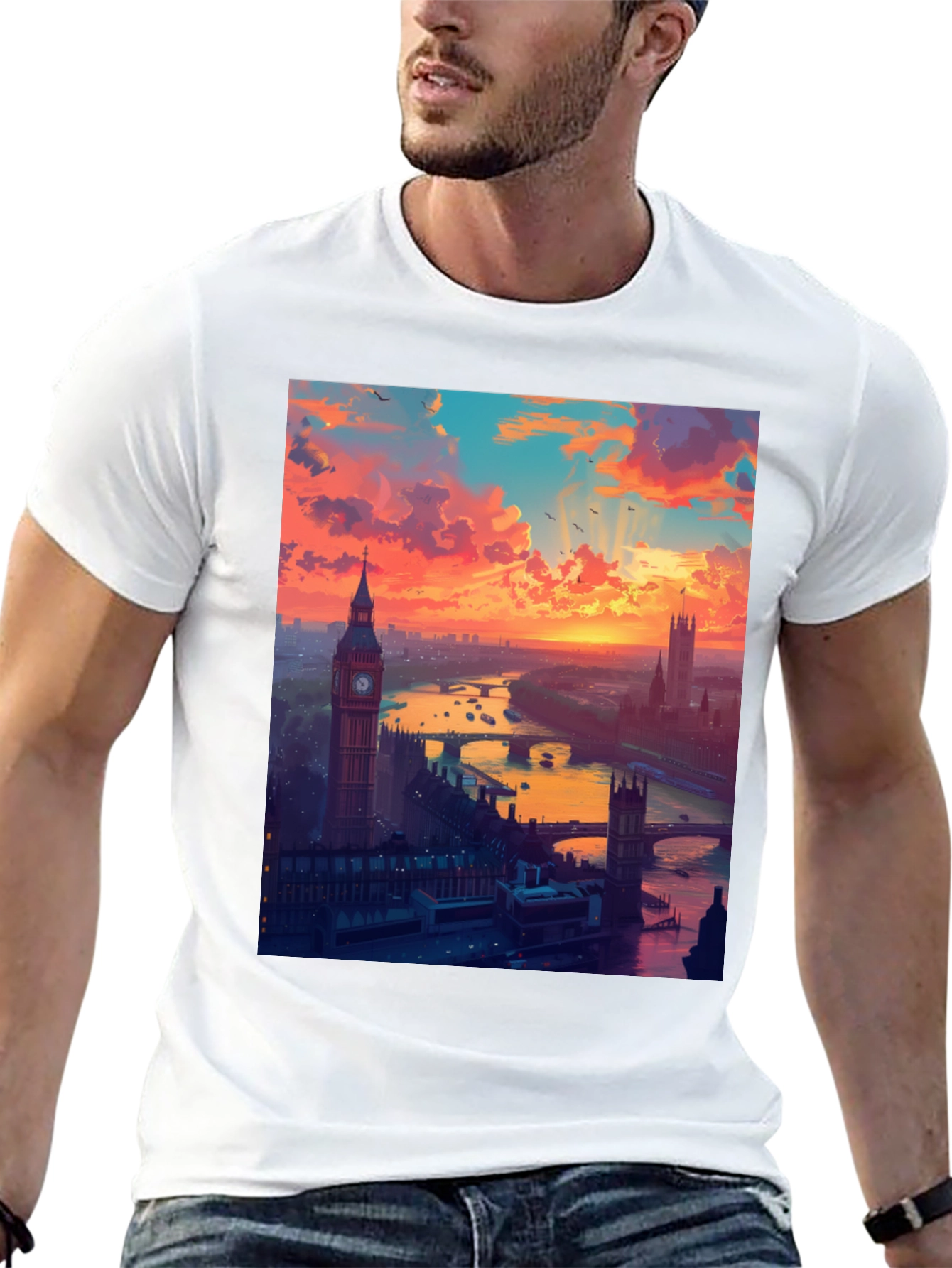 London Sunset Graphic Tee - Stylish Black T-Shirt