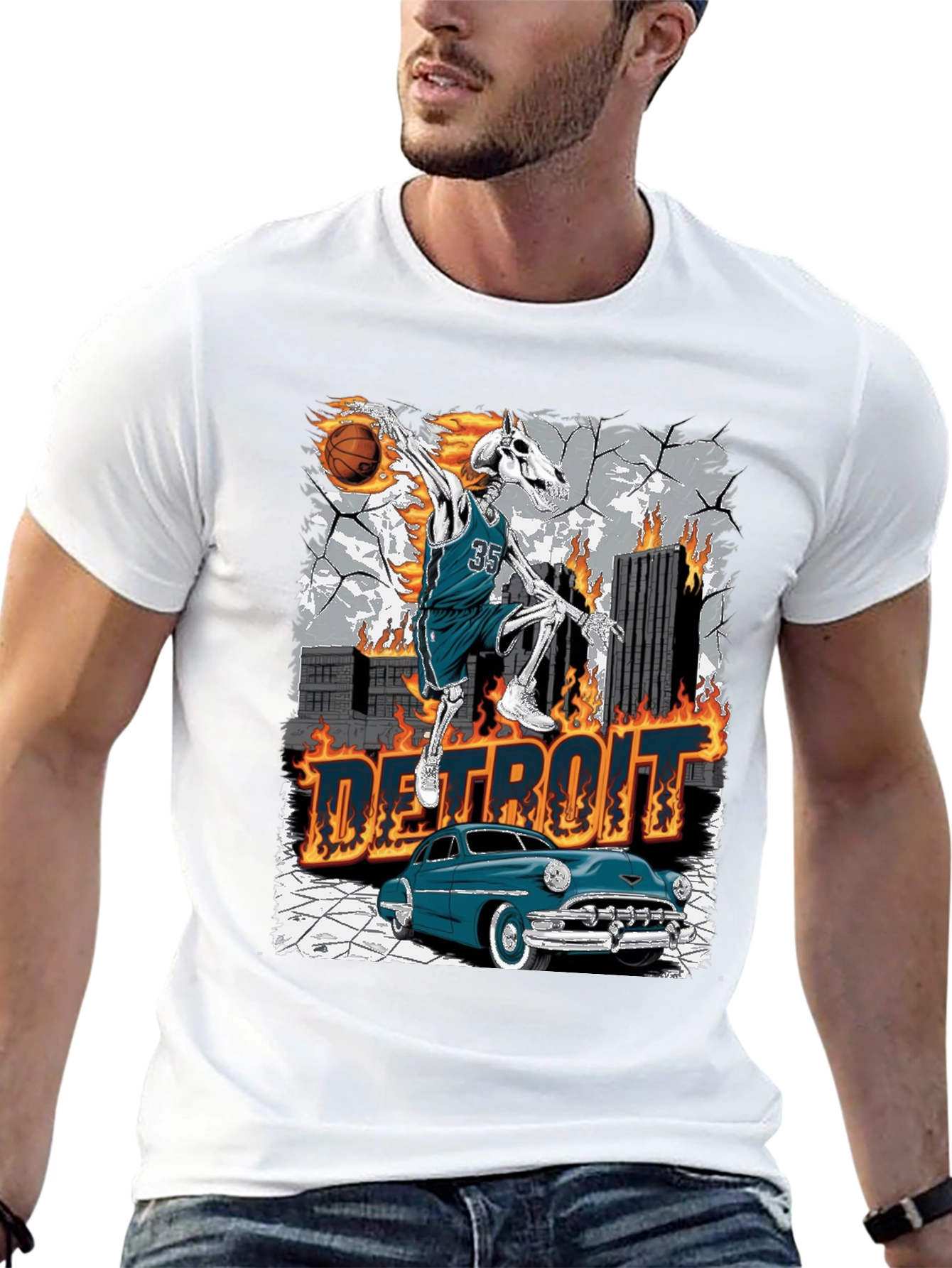 Detroit Skeleton Basketball T-Shirt
