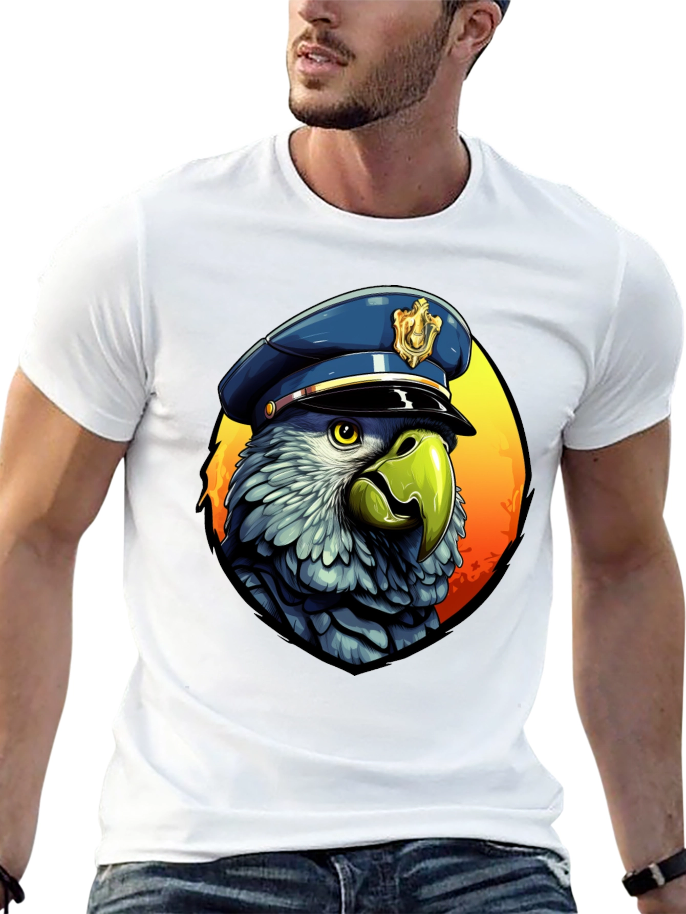 Parrot Police T-Shirt - Cartoon Graphic Tee
