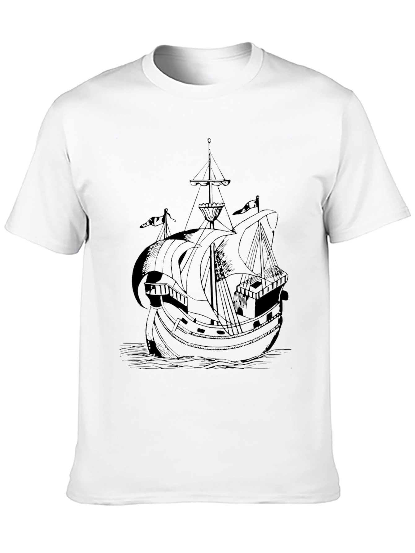 Nautical Black T-Shirt with Ship Print