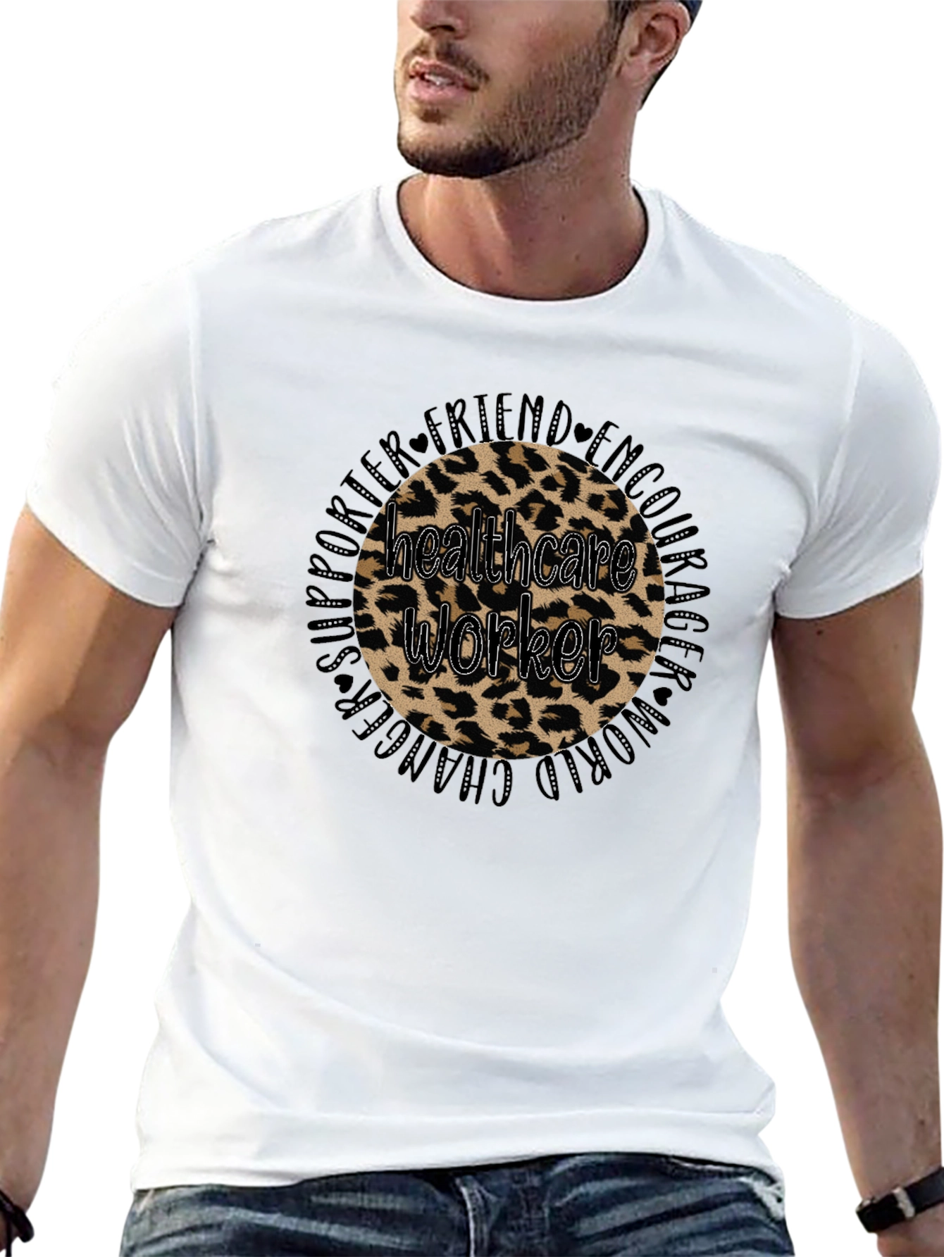Healthcare Worker Leopard Print Graphic Tee