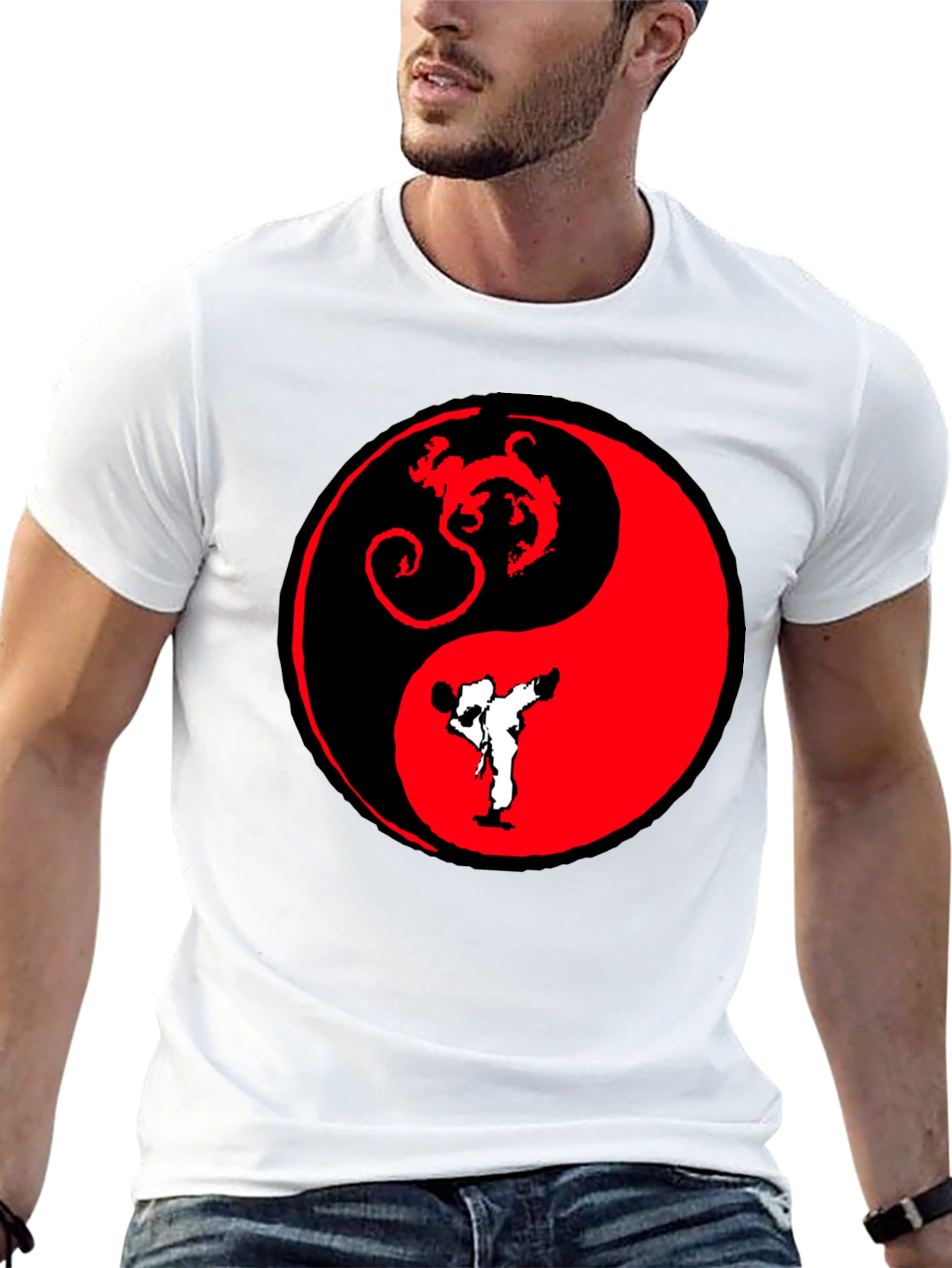 Yin Yang Dragon Karate Black T-Shirt