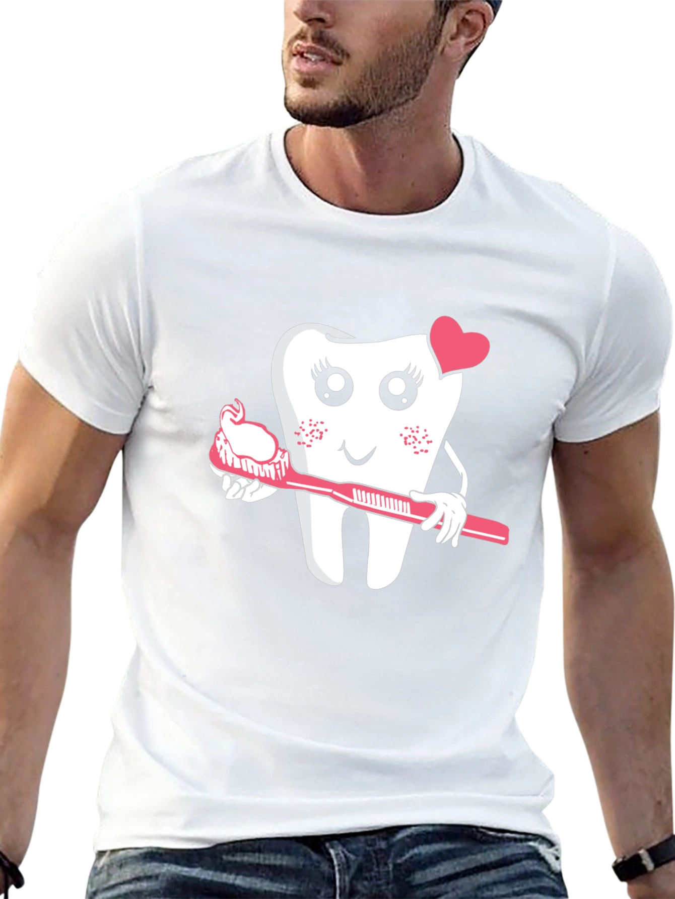 Cute Tooth with Toothbrush Graphic Tee