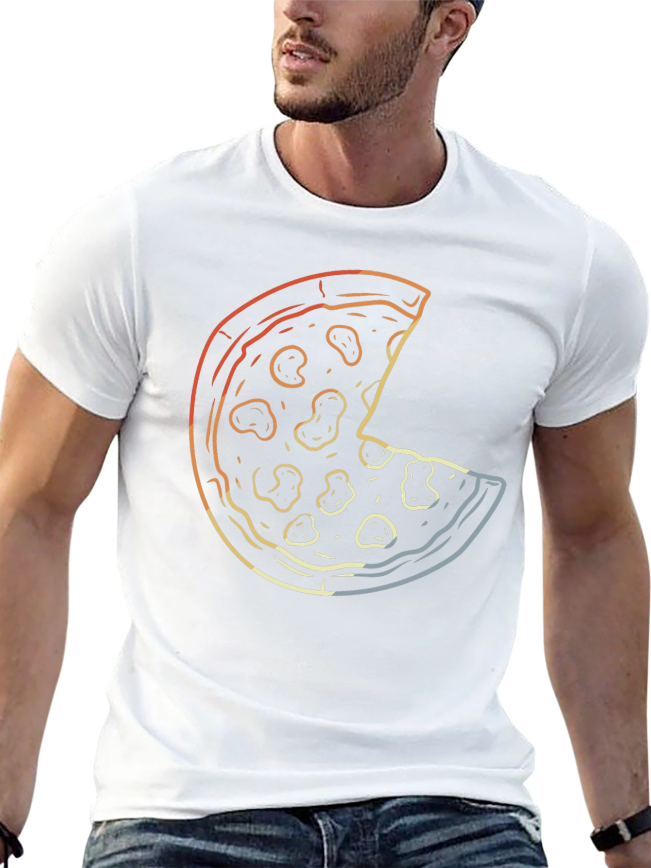 Pizza Graphic Print T-Shirt - Casual Crew Neck