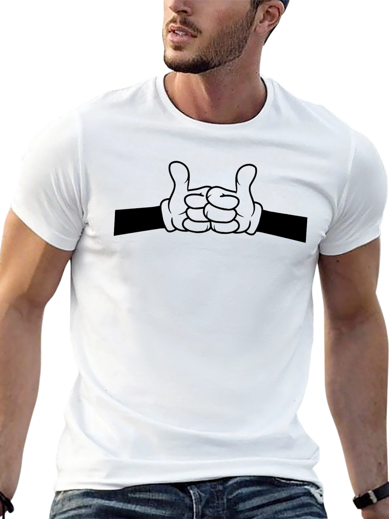 Cartoon Hands Fist Bump Black T-Shirt