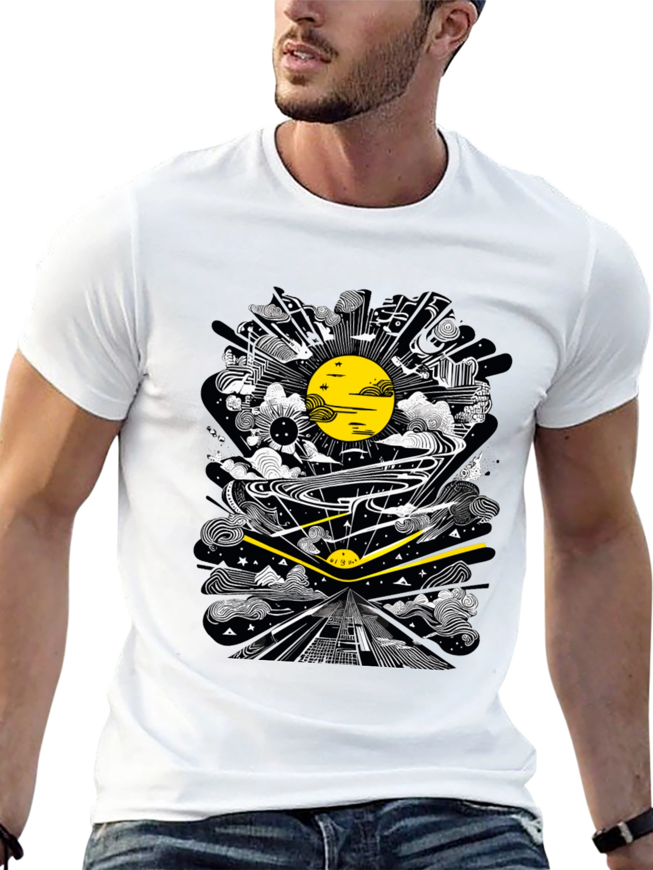 Abstract Graphic Tee - Black Cotton T-Shirt