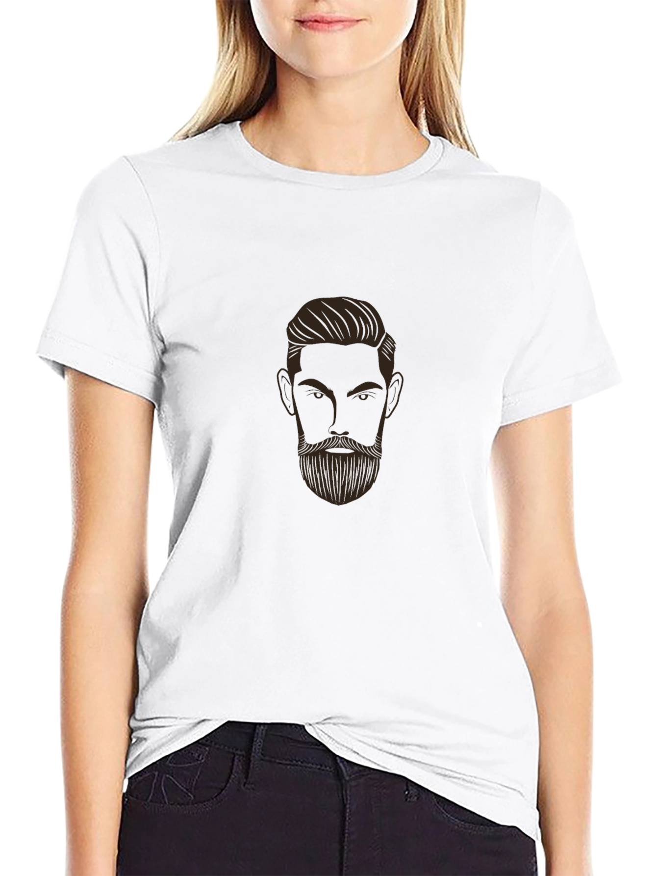 Bearded Man Graphic Print Black T-Shirt