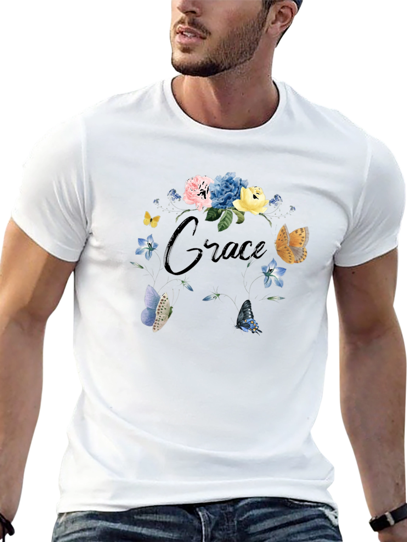 Grace Floral Butterfly Black T-Shirt