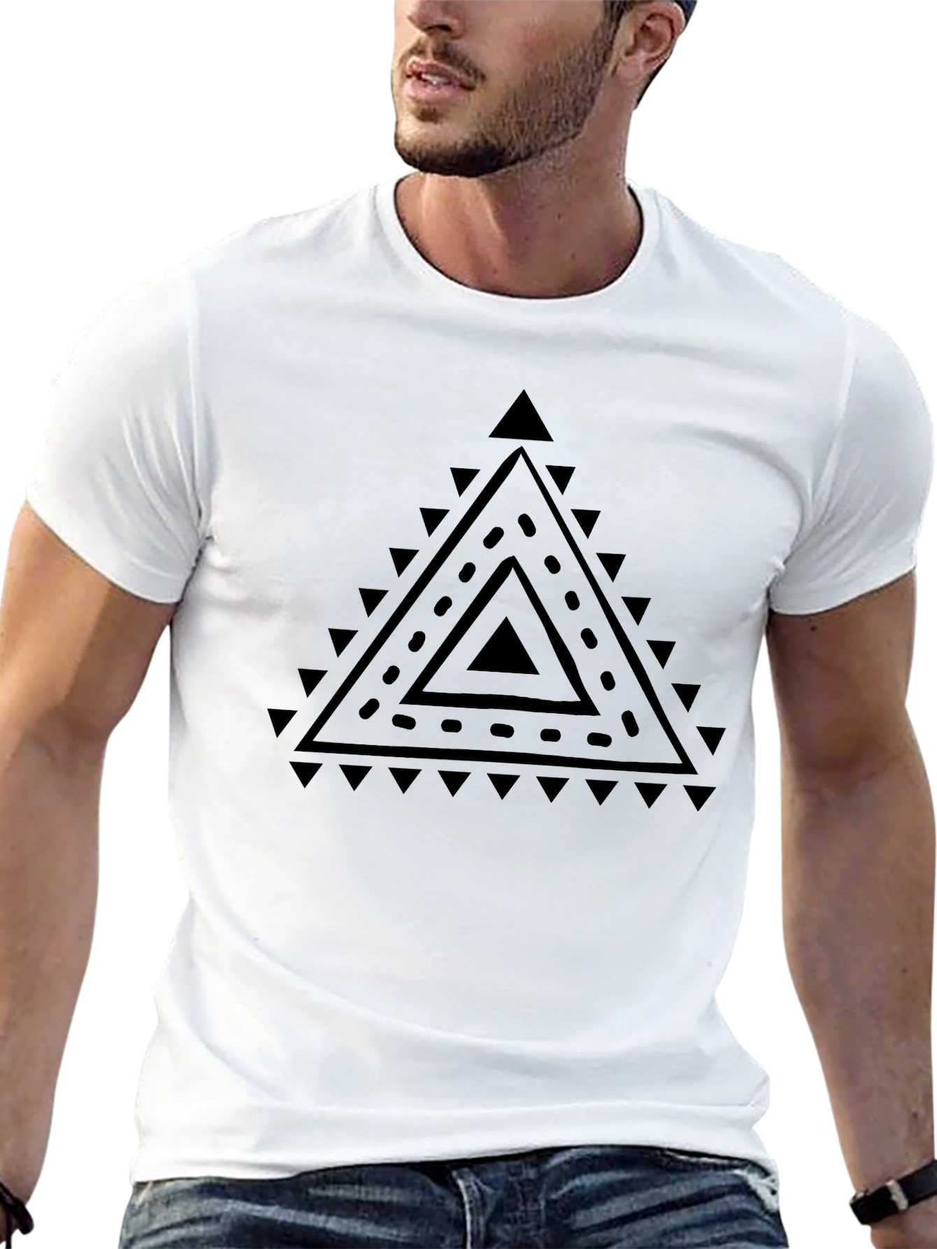 Geometric Triangle Print Black T-Shirt
