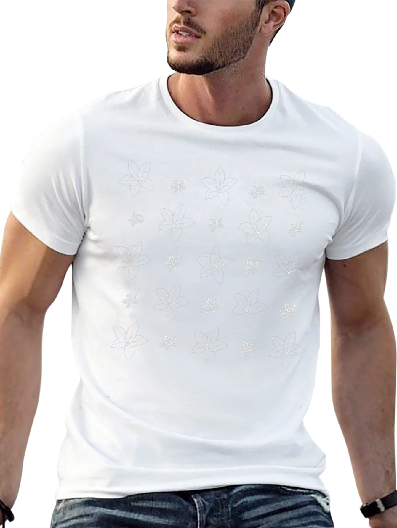 Floral Print Mens Black T-Shirt