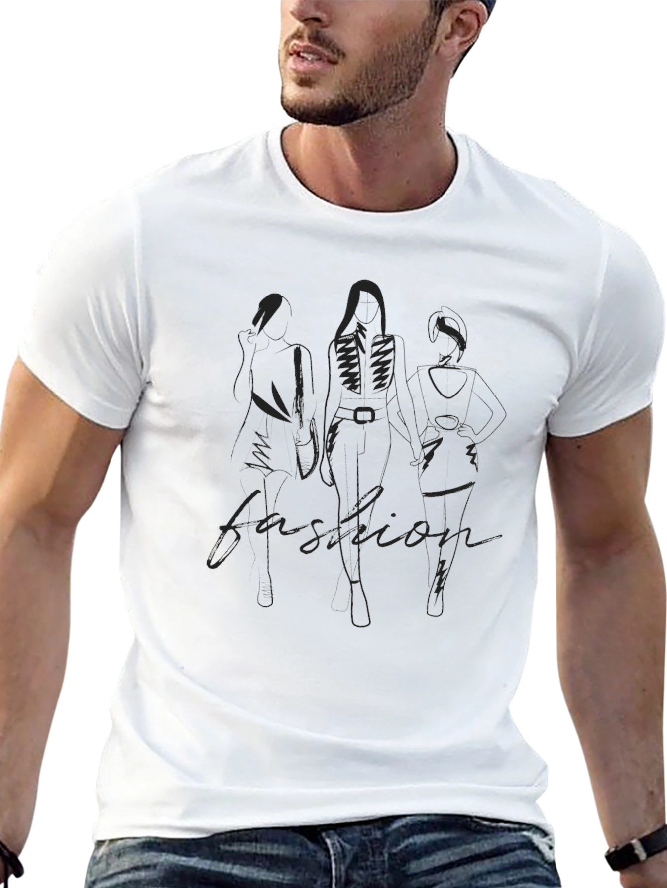 Mens Black Fashion Sketch Graphic Tee