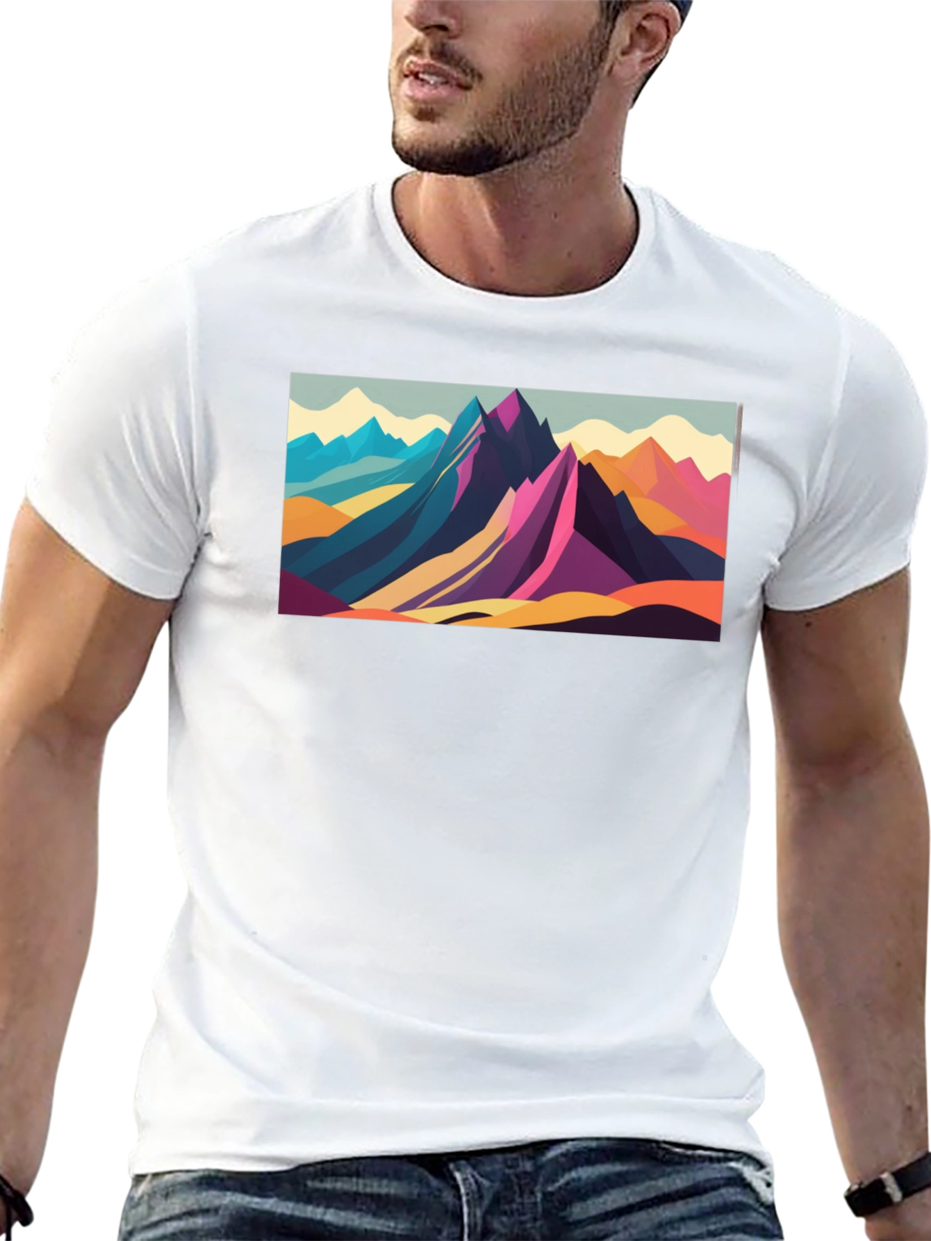 Geometric Mountain Range Graphic Tee - Black