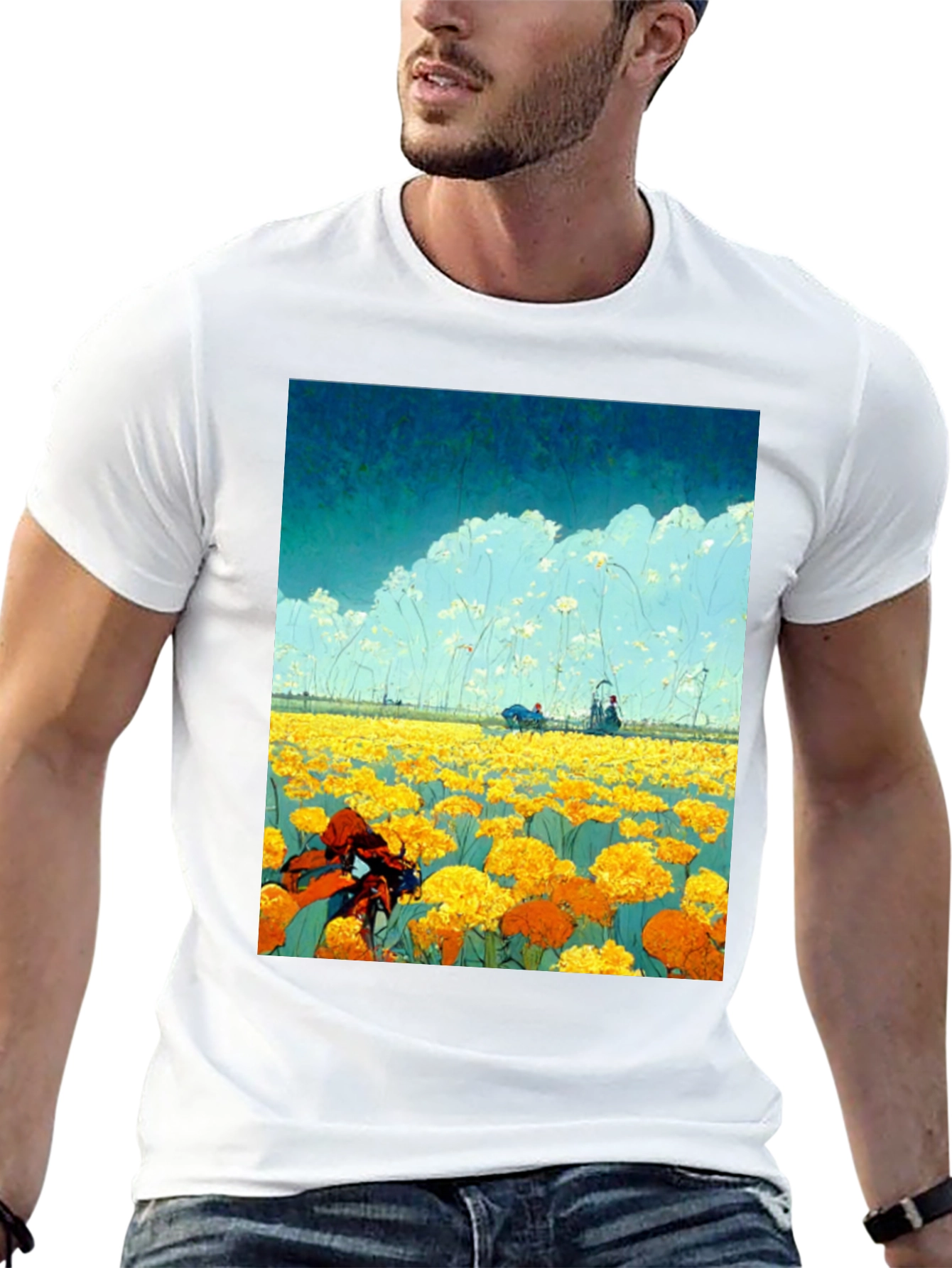 Floral Field Graphic Tee - Unique Design