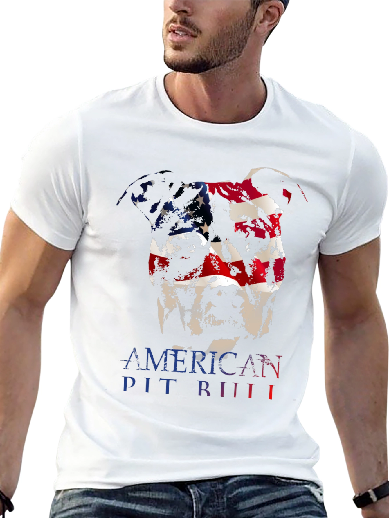 American Pit Bull Dog T-Shirt - USA Flag Design