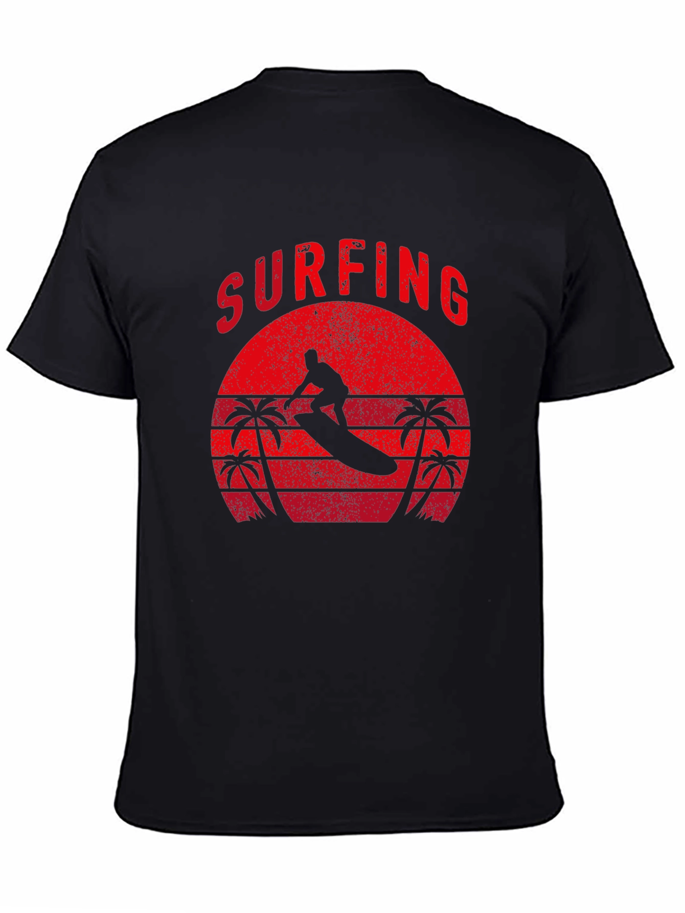 Surfing Sunset Graphic Tee - Black Cotton T-Shirt