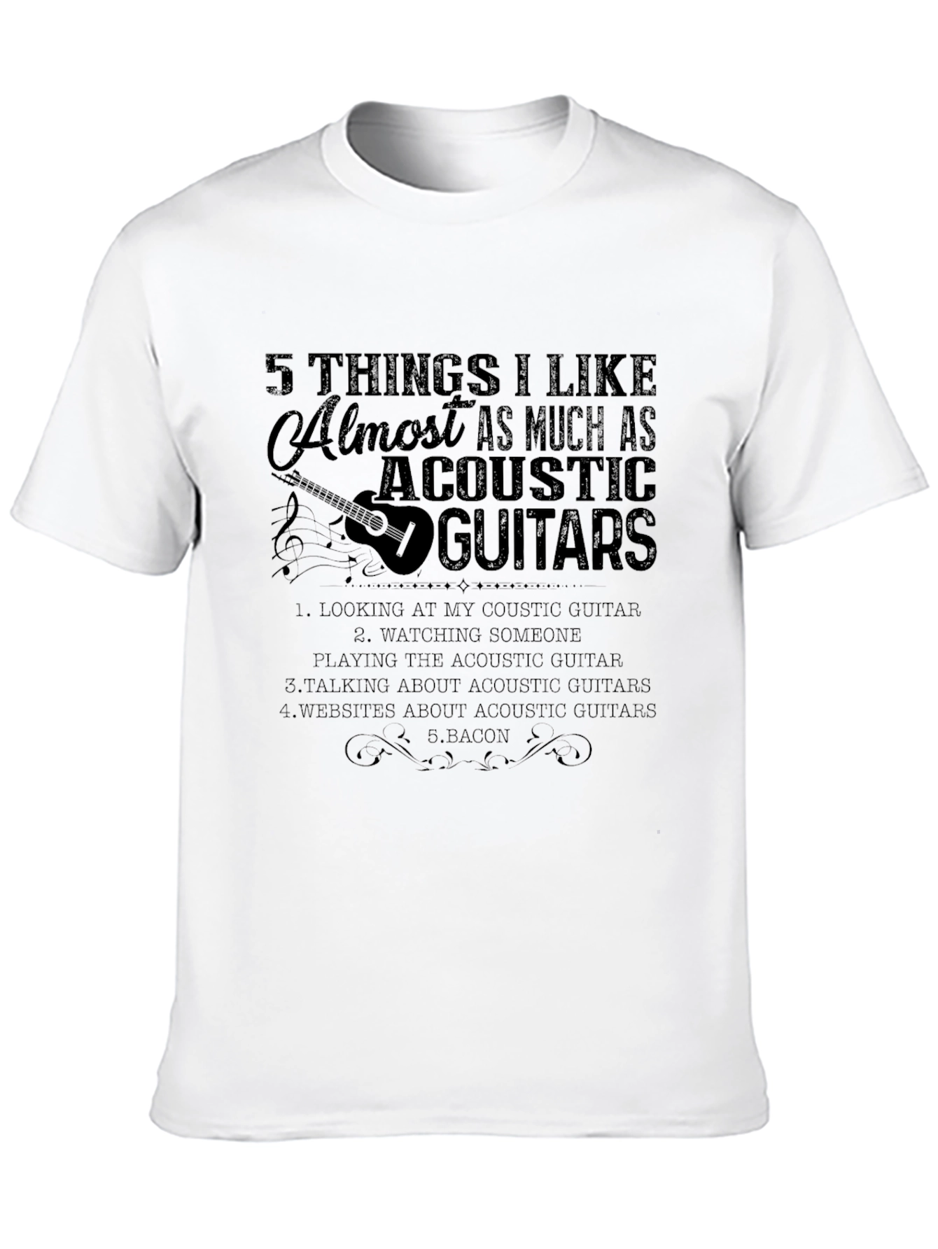 Acoustic Guitar Lover Black T-Shirt | Bacon & Guitars!
