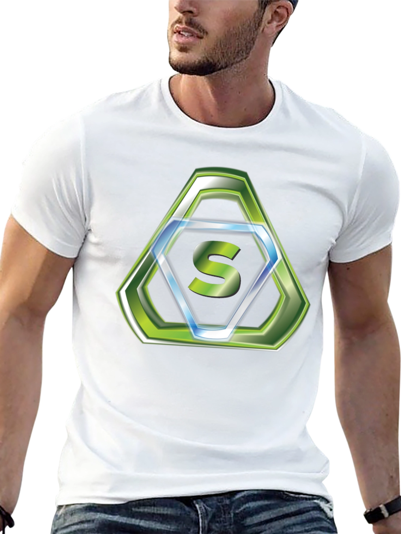 Stylish Black T-Shirt with Green Hexagon S Logo