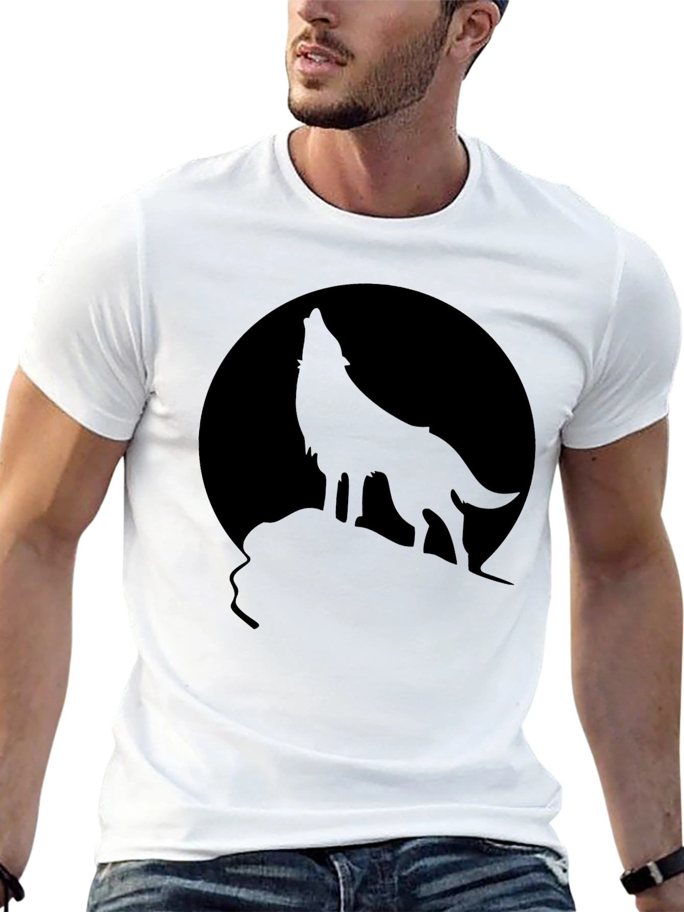 Black Wolf Howling at Moon T-Shirt