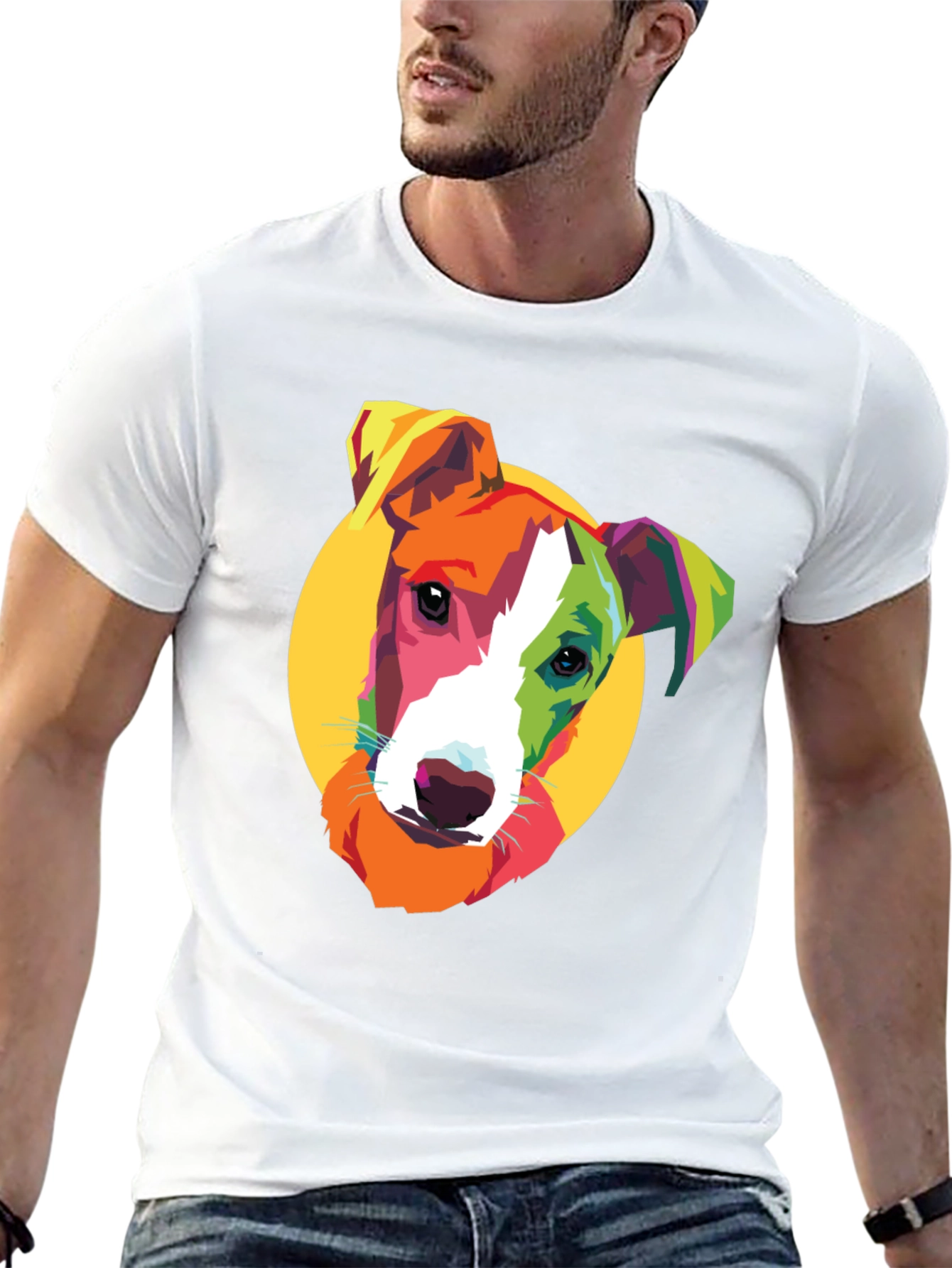 Pop Art Dog Graphic Tee - Black Cotton T-Shirt