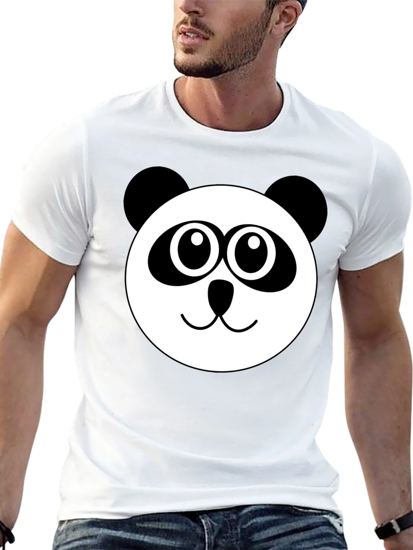 Cute Panda Face Graphic Black T-Shirt