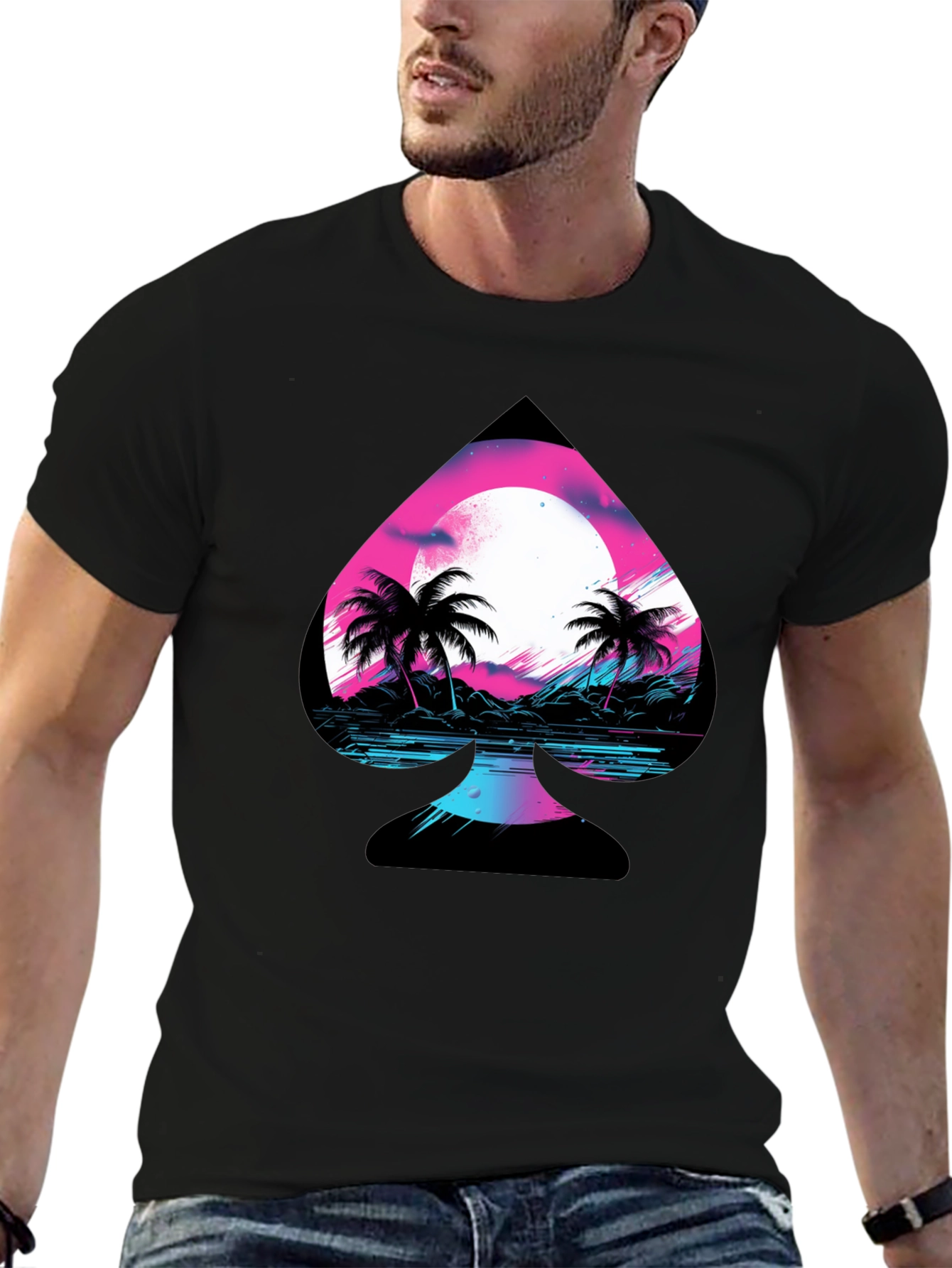 Retro Spade Graphic T-Shirt - Vaporwave Beach Design