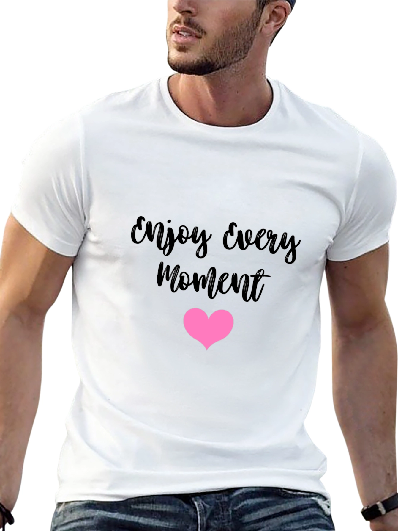 Enjoy Every Moment Black Tee with Pink Heart