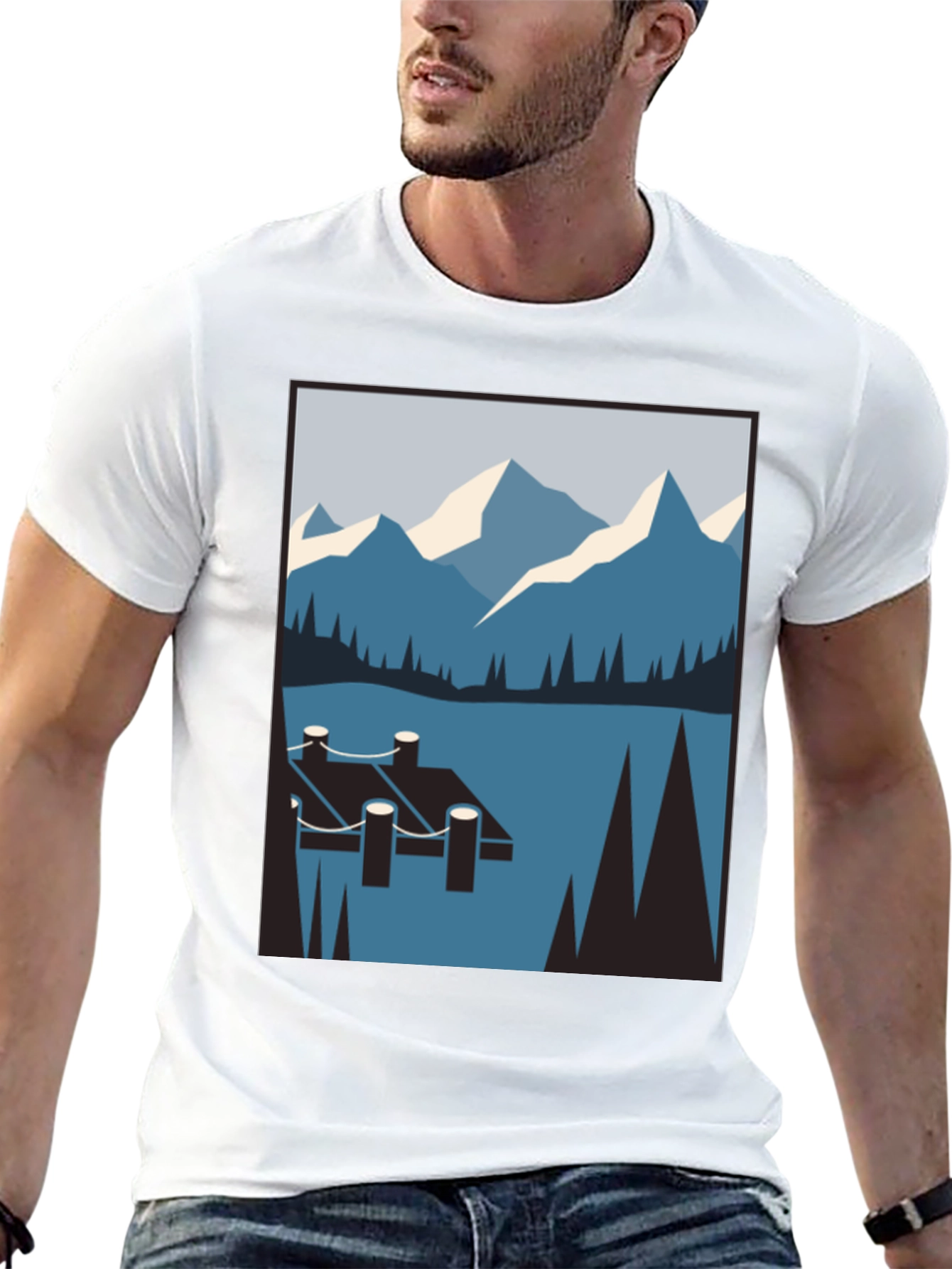 Mountain Lake Scene Graphic T-Shirt