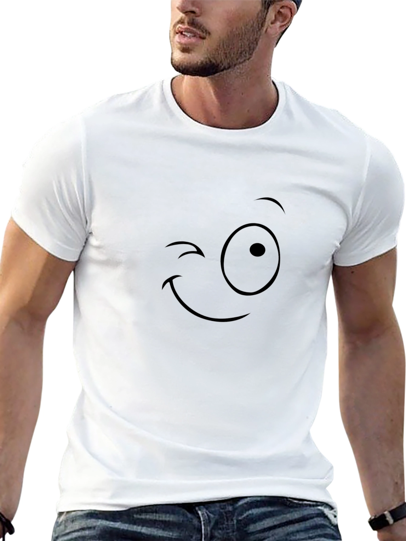 Winking Face Graphic T-Shirt - Black