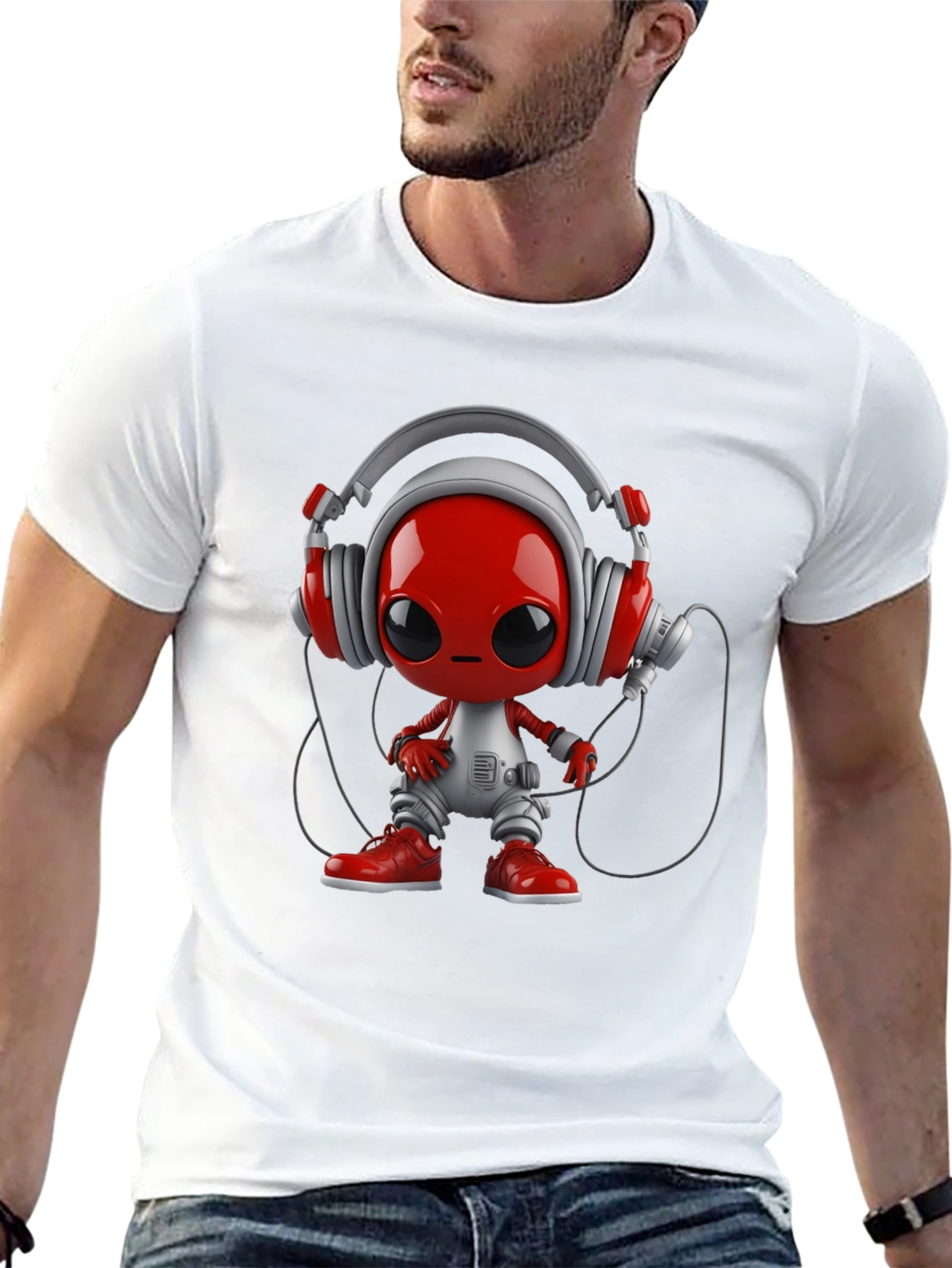Stylish Black T-Shirt with Alien DJ Graphic